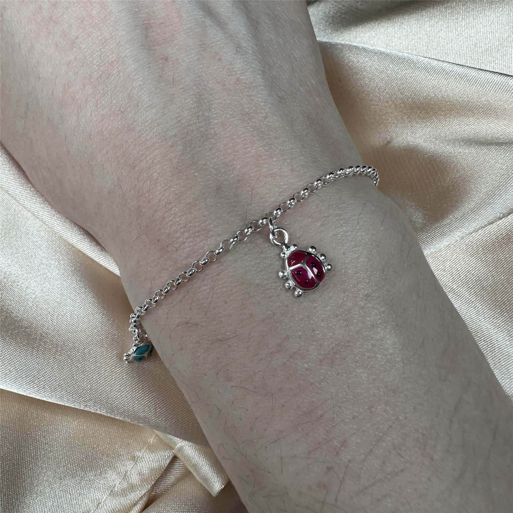 Childrens 925 Sterling Silver Ladybird Charm Bracelet Lady Bird Bug Charms Kids