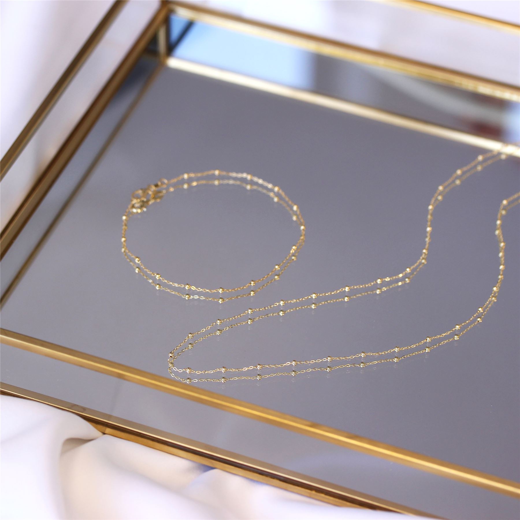 9ct Gold Bobble Ball Bead Chain Bracelet 7.5 Inches