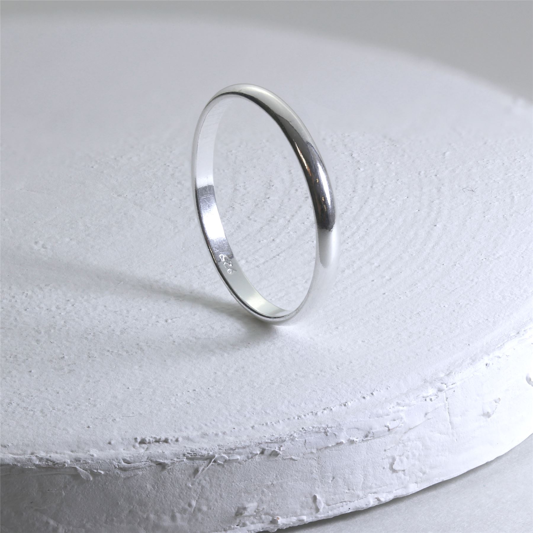 Sterling Silver 2mm D Shaped Wedding Band Ring Size E - W Plain Small - Picture 7 of 80