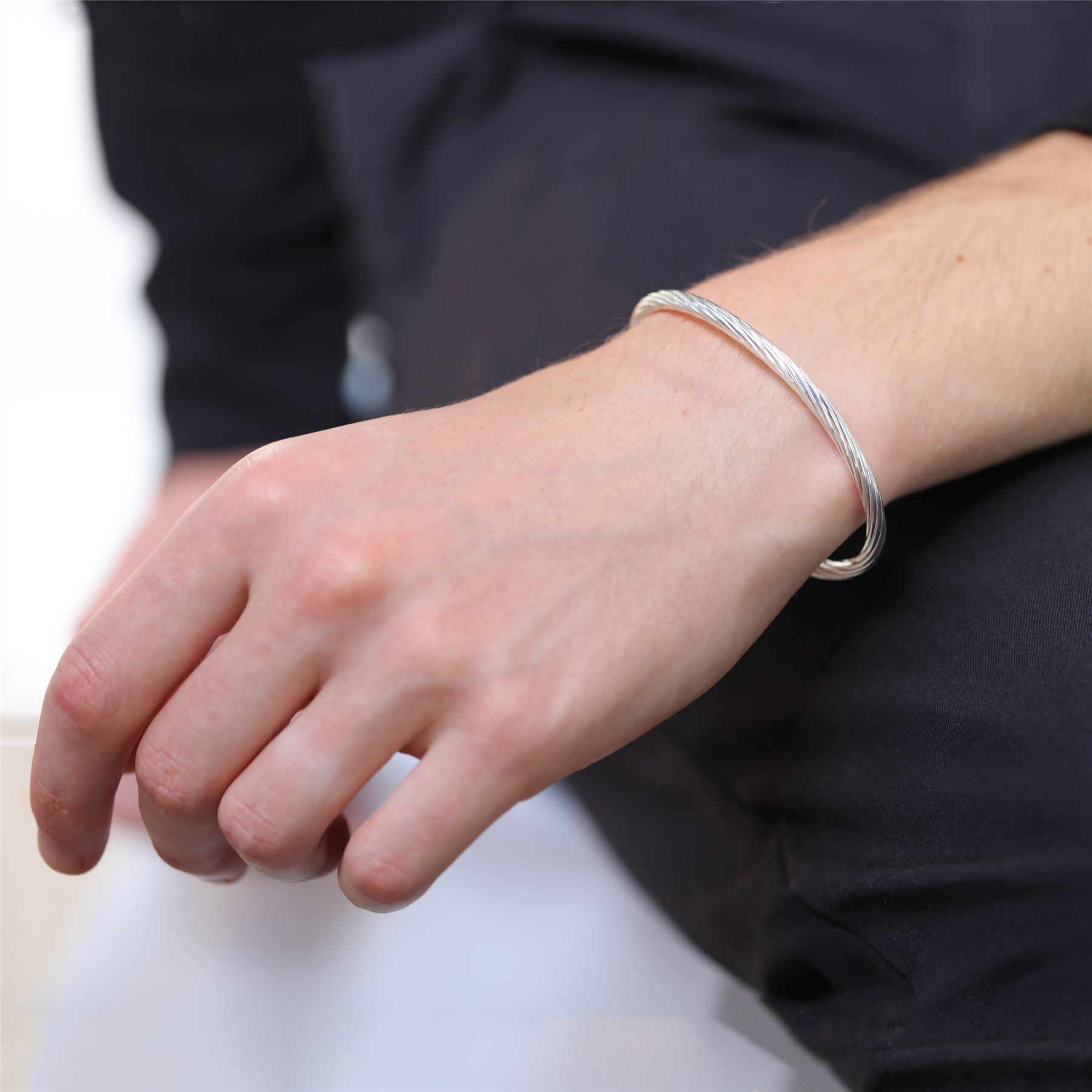 Sterling Silver Twisted Gents Torque Bangle 68mm Adult Mens Bangles