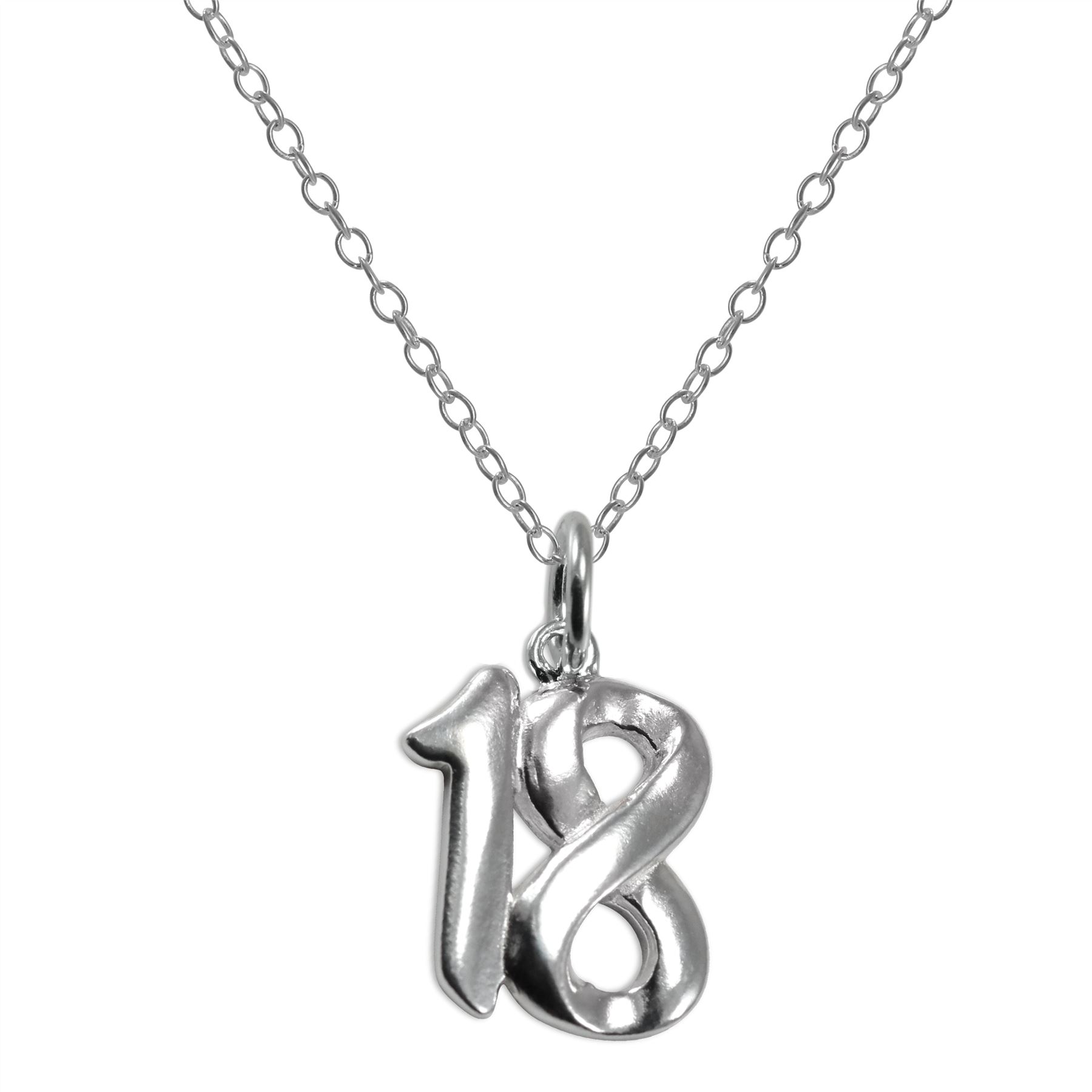 Sterling Silver 18th Birthday Number Necklace 14 - 22 Inches Eighteenth