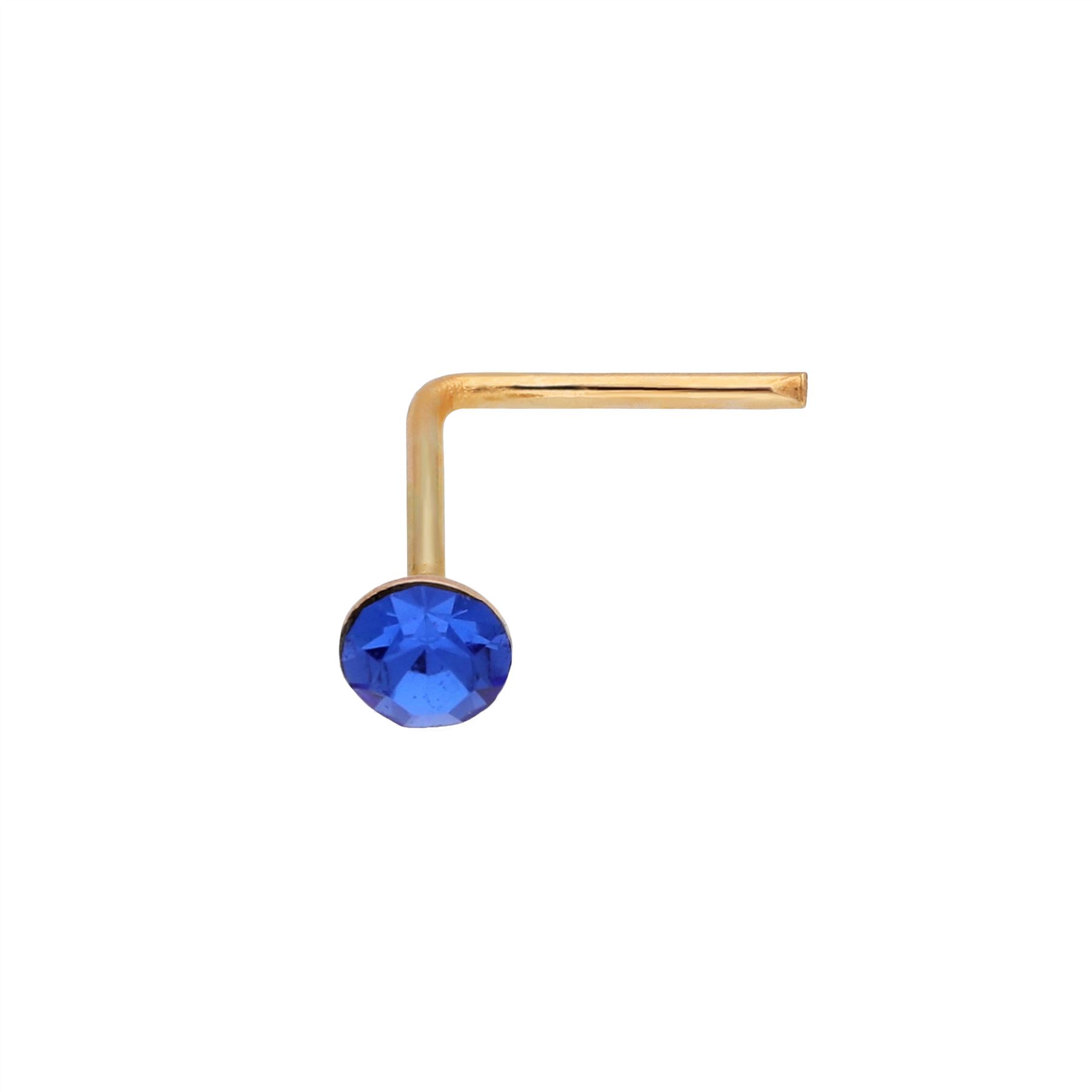 9ct Yellow Gold 2mm Round Crystal Nose Stud L Pin - 17 Coloured Studs - Picture 32 of 37