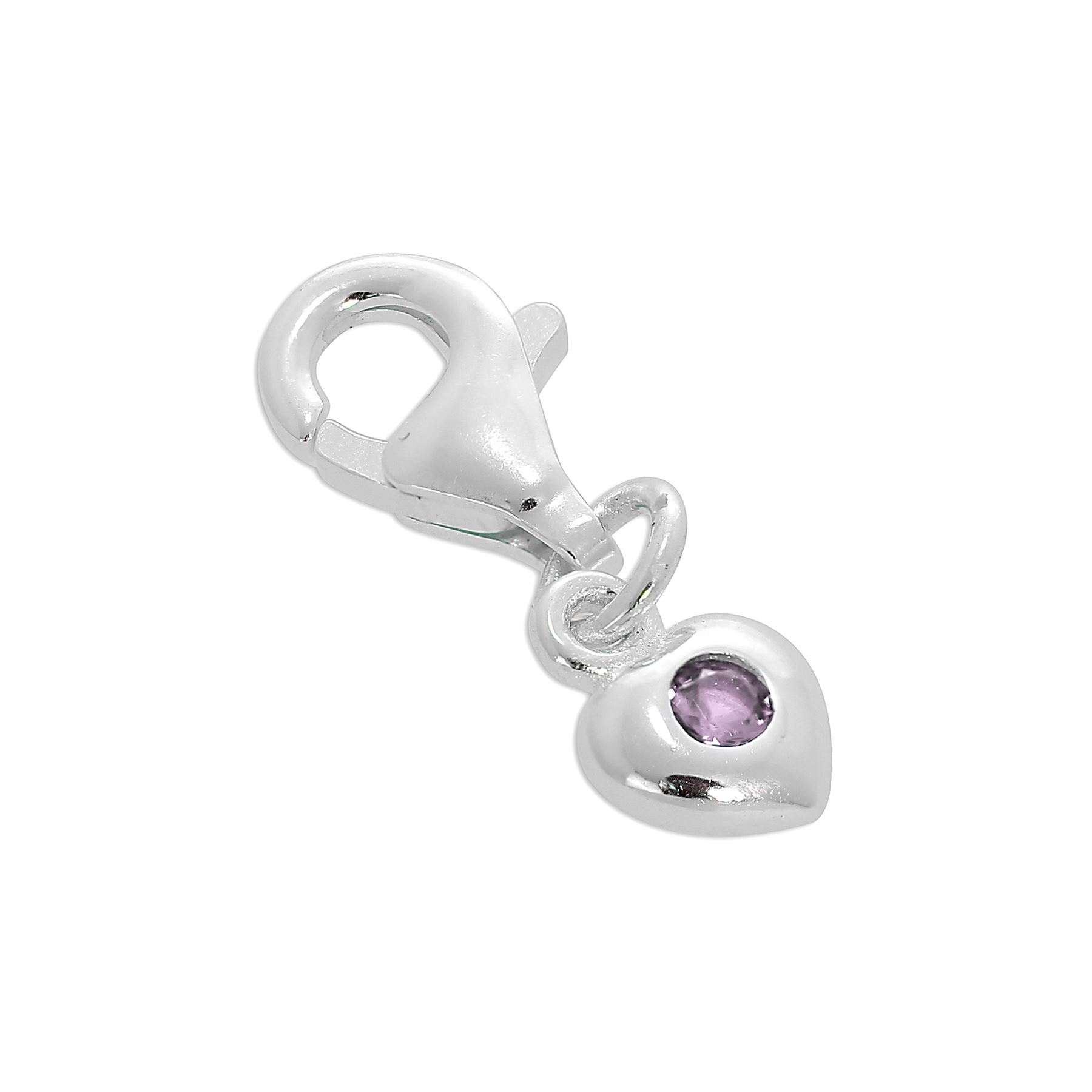 Sterling Silver & CZ Crystal Birthstone Heart Clip-On Charm Birthday Love - Picture 4 of 39