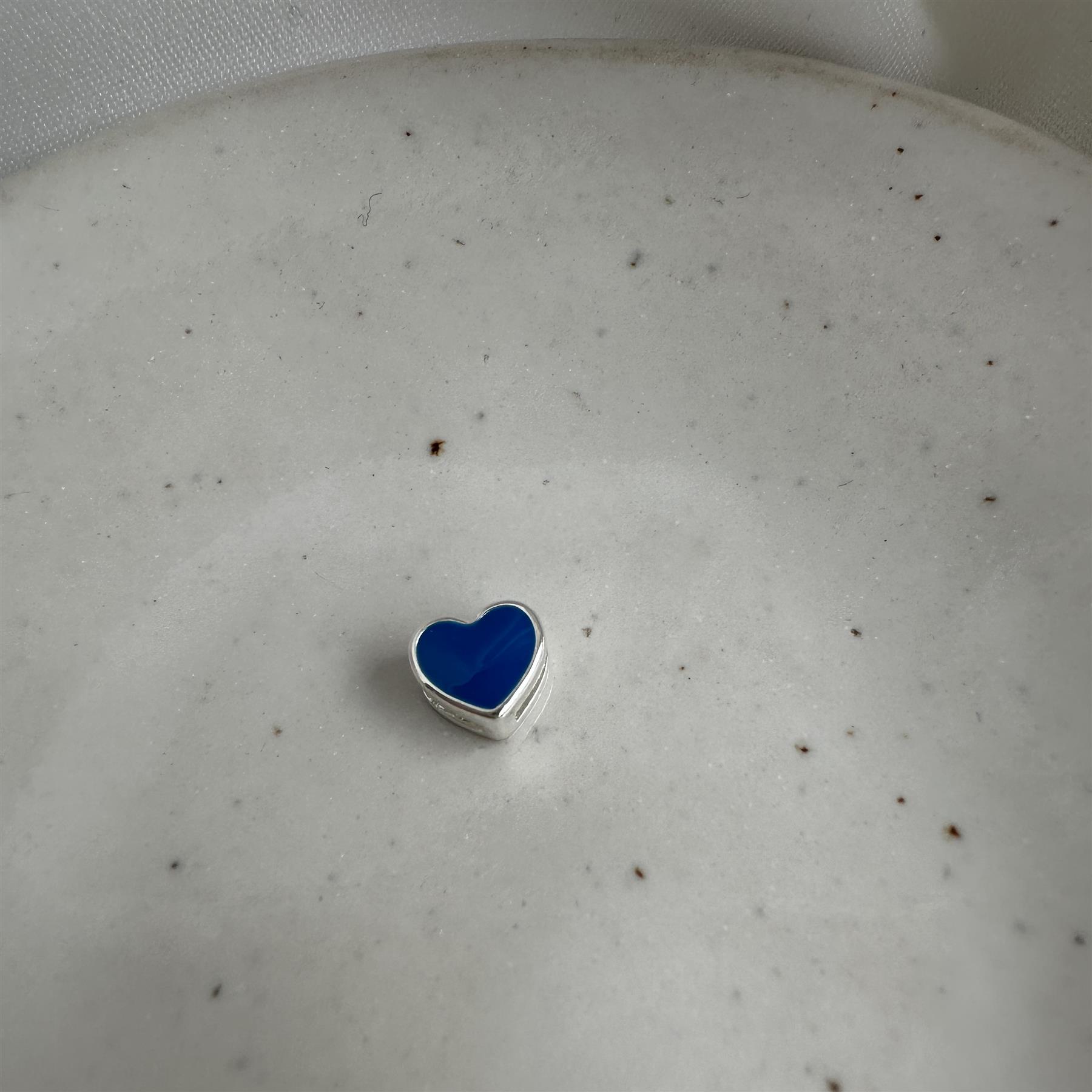 Sterling Silver & Blue Enamel Floating Heart Charm Valentines Hearts