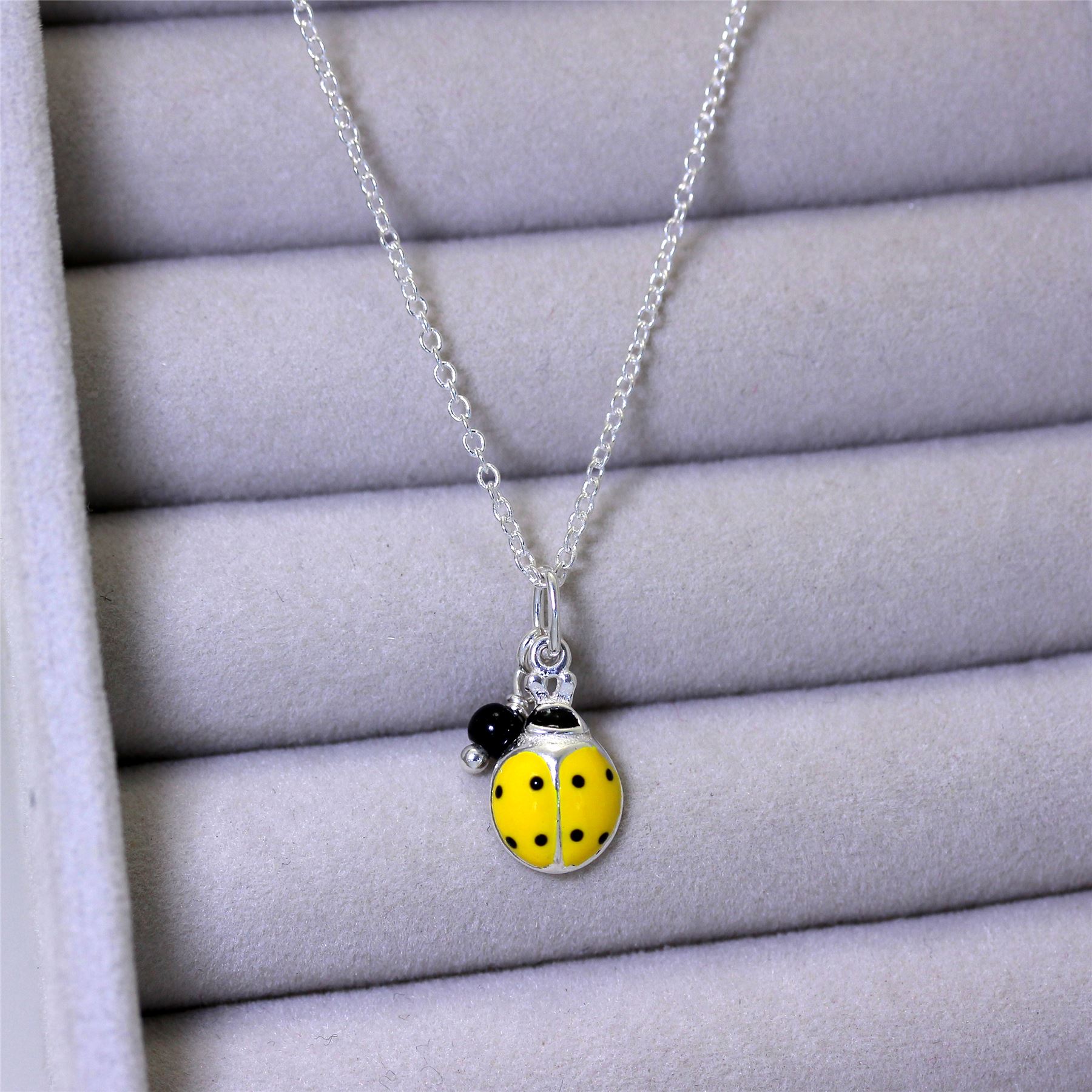 Sterling Silver & Yellow Enamel Ladybird Necklace - 16 - 32 Inches