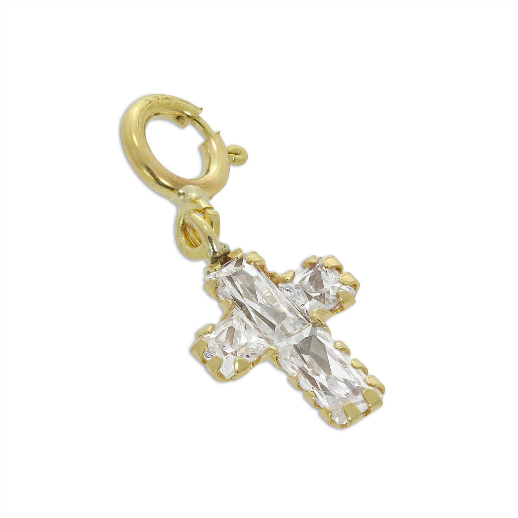 9ct Gold & Clear CZ Cross Clip on Charm 375 Charms Christian Religious Christ