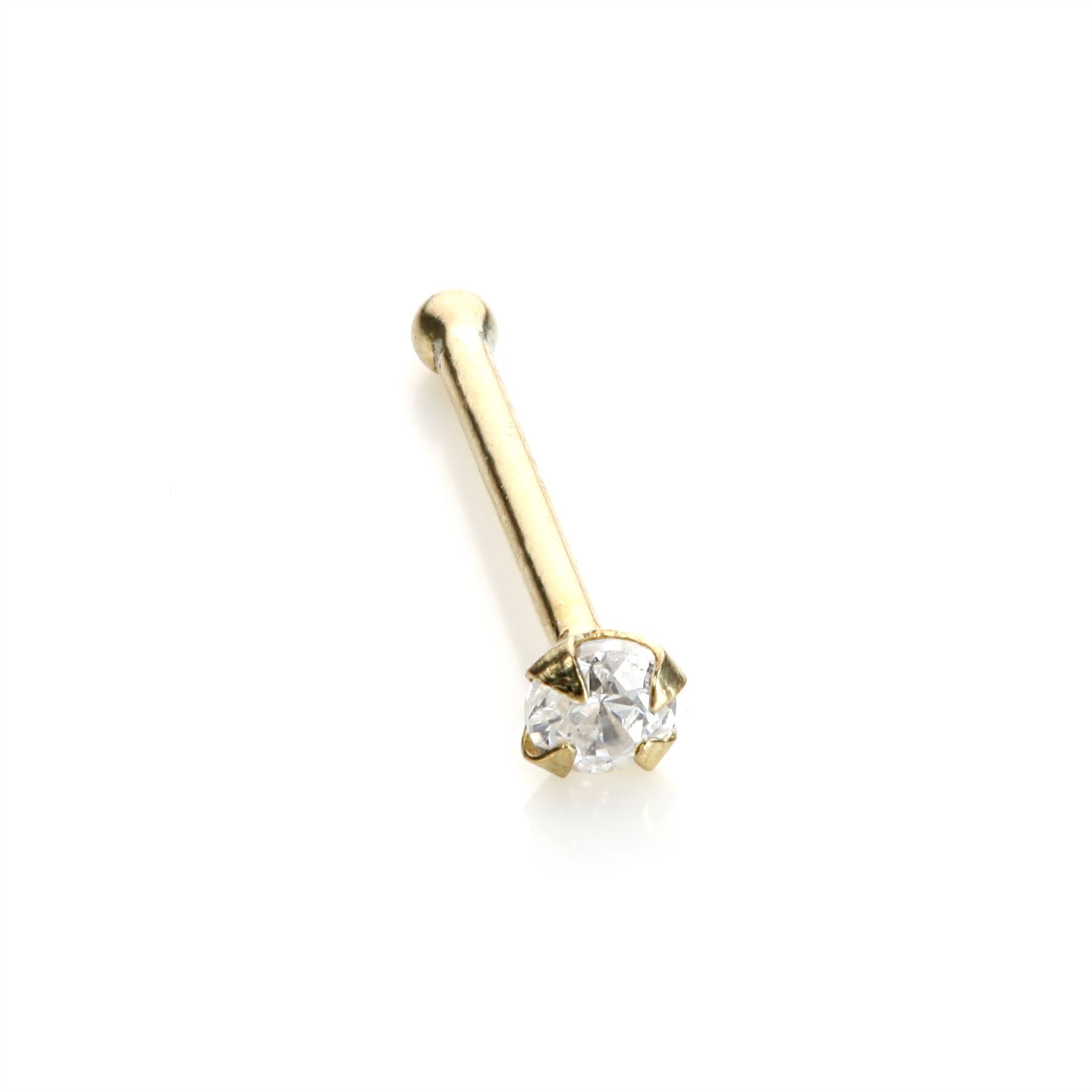 9ct Solid Yellow Gold CZ Crystal Nose Pin Stud - Ball End - Picture 3 of 12