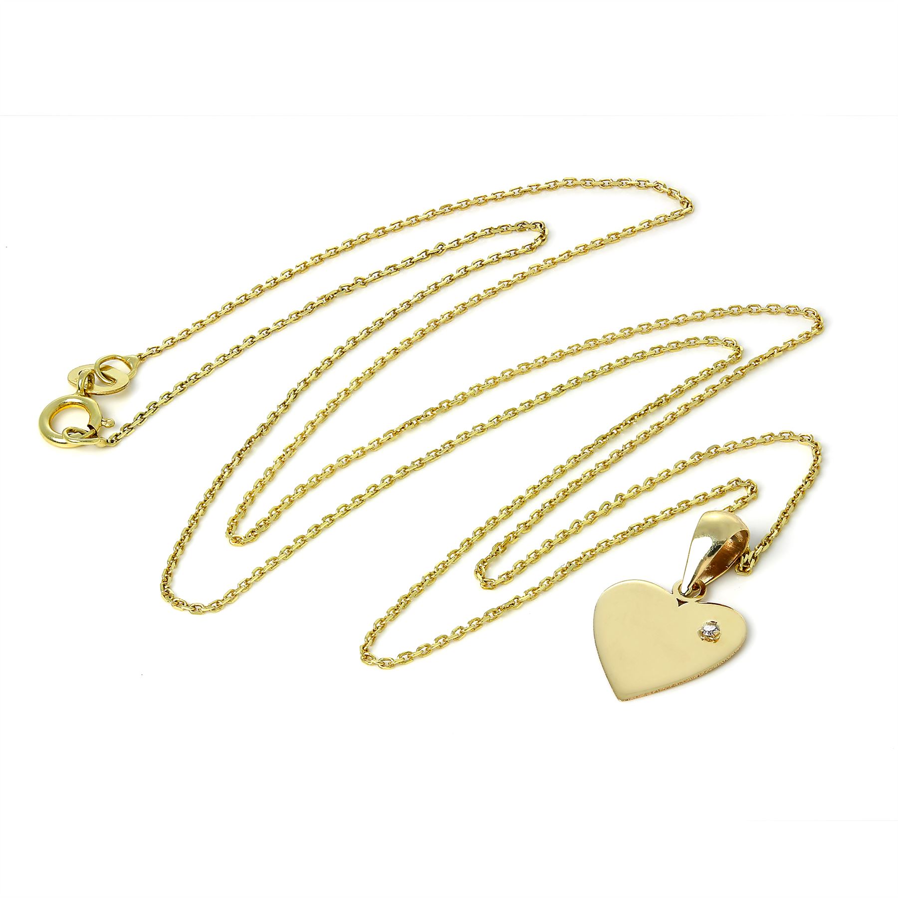 9ct Gold Heart Pendant with Tiny CZ Crystal on Chain 16 18 20 Inches - Picture 6 of 12