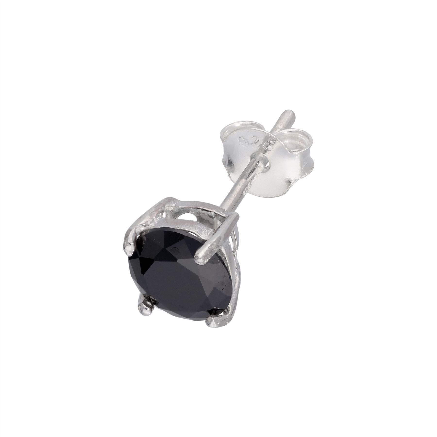Sterling Silver Round CZ Crystal Mens Ear Stud / Single / Clear Black / 4 - 10mm - Picture 10 of 19