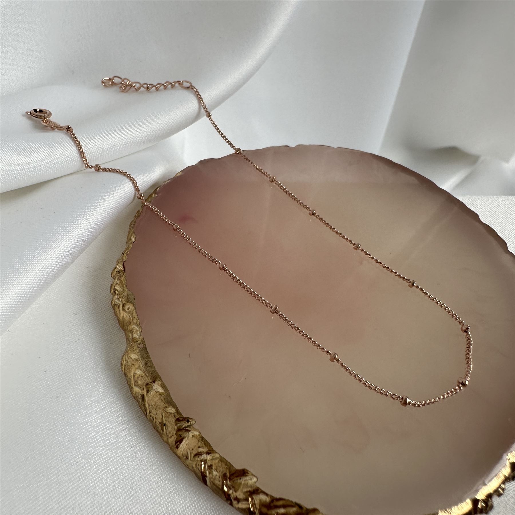 Rose Gold Plated Sterling Silver Bobble Anklet - 9 + 1.5 Inches