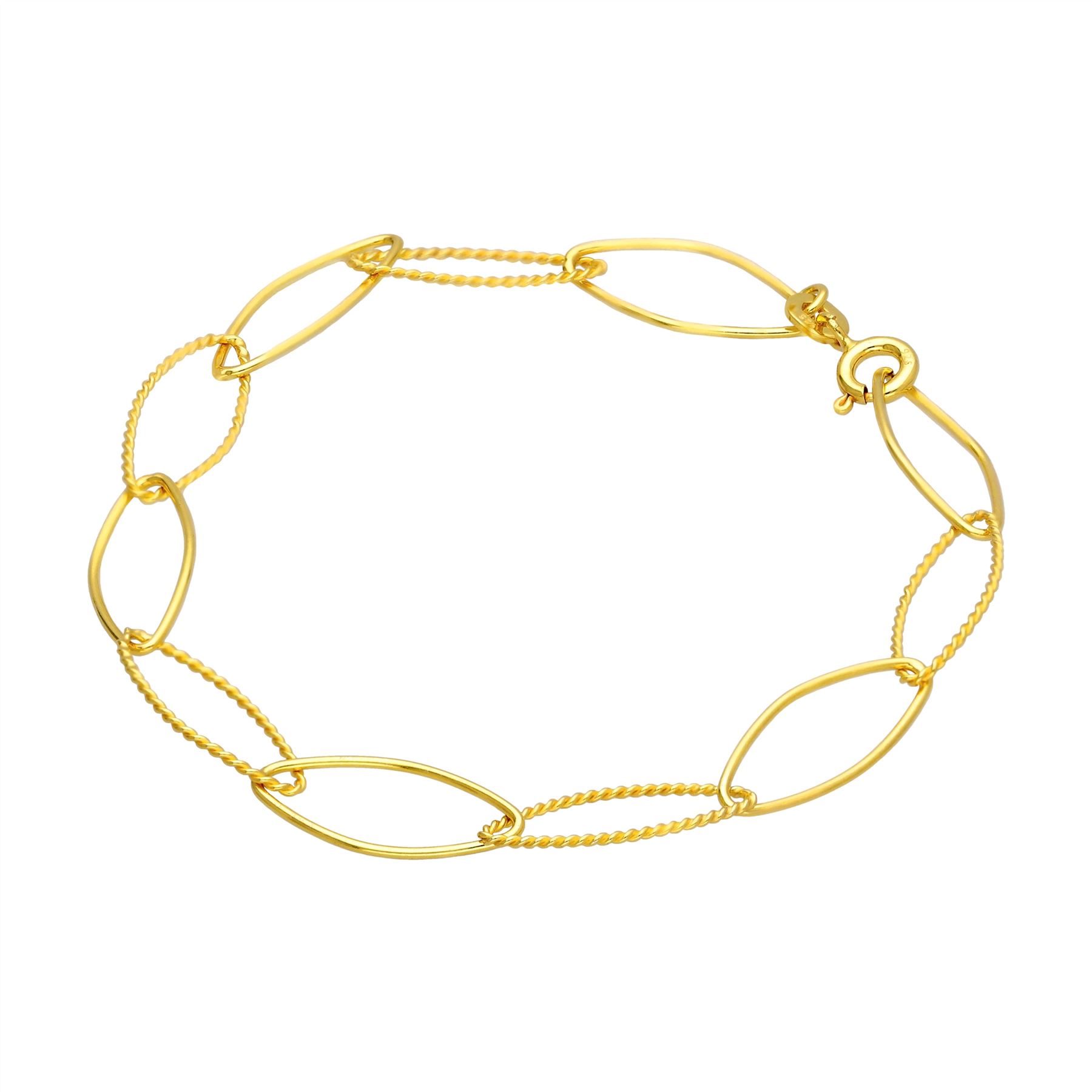 Gold Plated Sterling Silver Twisted Oval Link Chain Bracelet