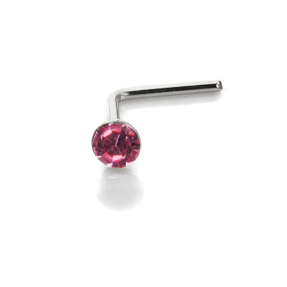 Sterling Silver 2.8mm Round CZ Crystal Nose Stud L Pin Studs Piercing - Picture 24 of 45