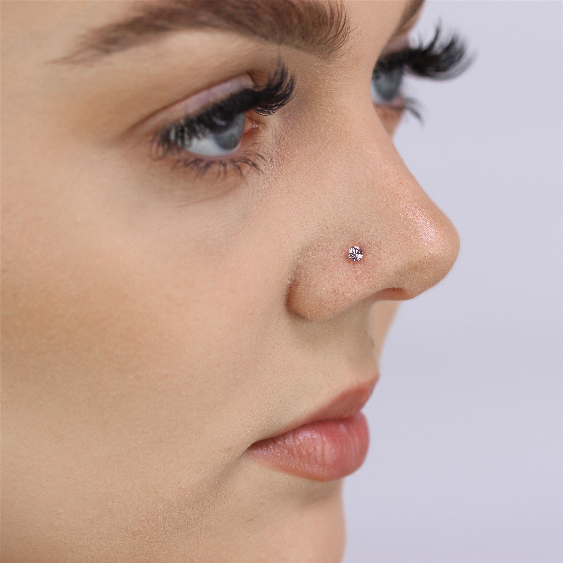 Sterling Silver 2.8mm Round CZ Crystal Nose Stud L Pin Studs Piercing - Picture 20 of 45