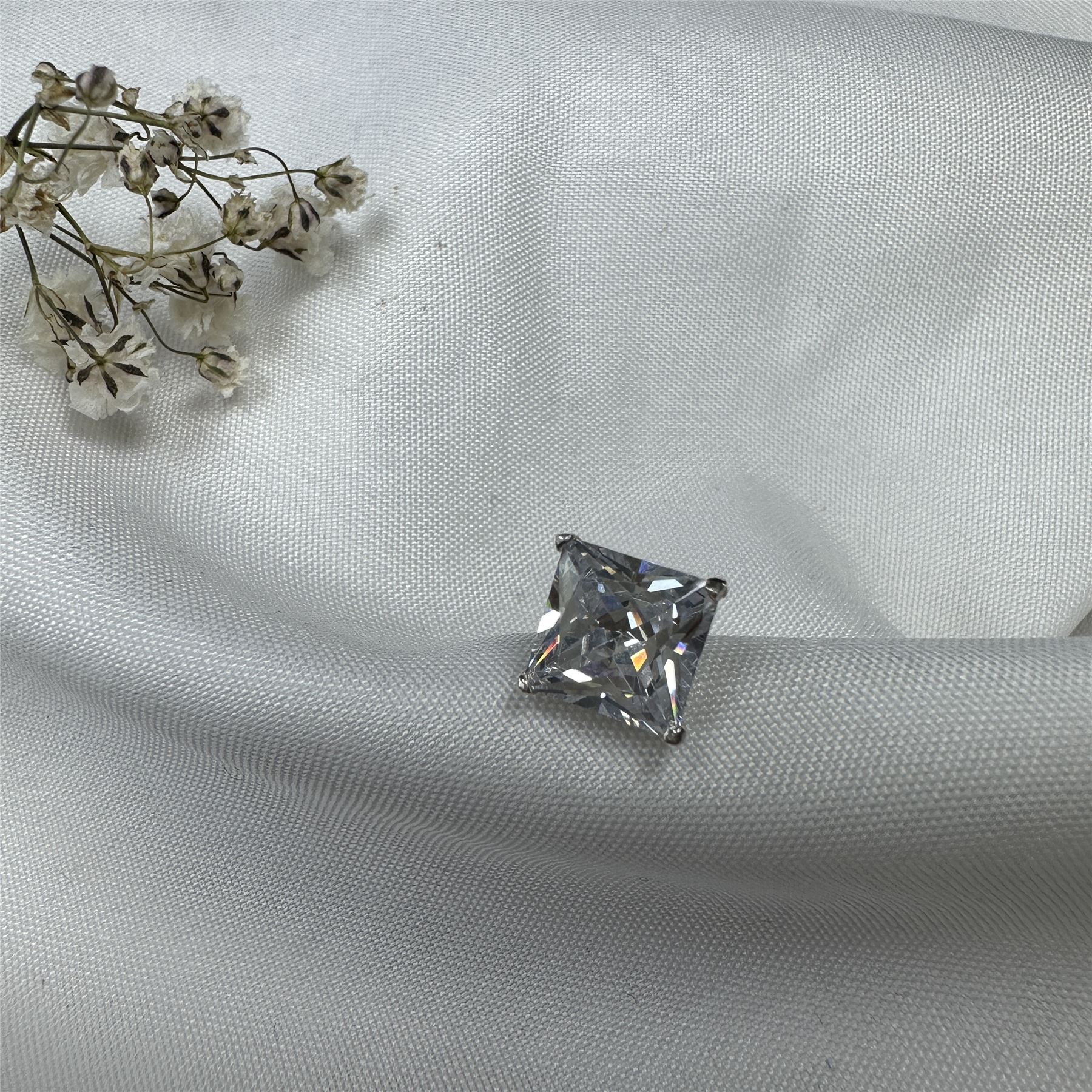 Sterling Silver Square CZ Crystal Mens Ear Stud / Single / Clear Black / 4-10mm - Picture 23 of 28
