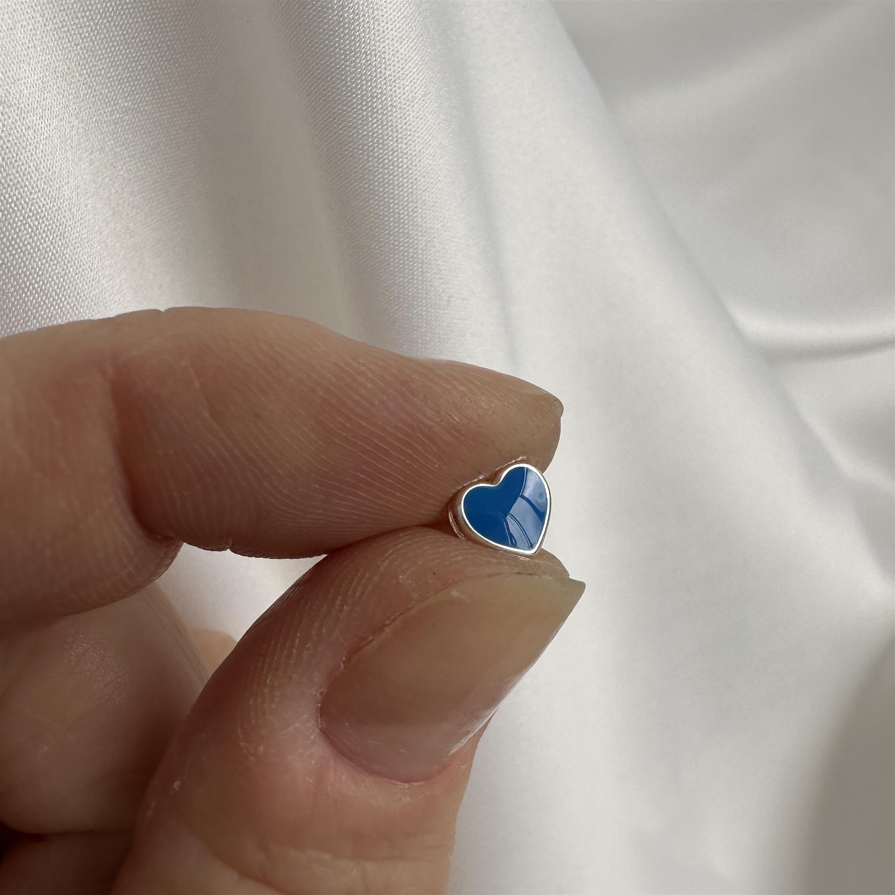 Sterling Silver & Blue Enamel Floating Heart Charm Valentines Hearts