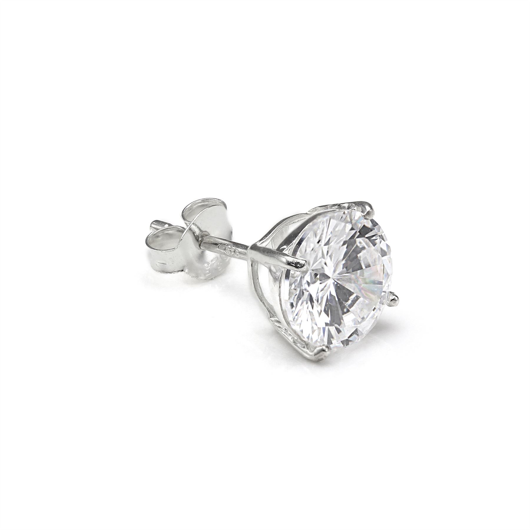 Sterling Silver Round CZ Crystal Mens Ear Stud / Single / Clear Black / 4 - 10mm - Picture 13 of 19