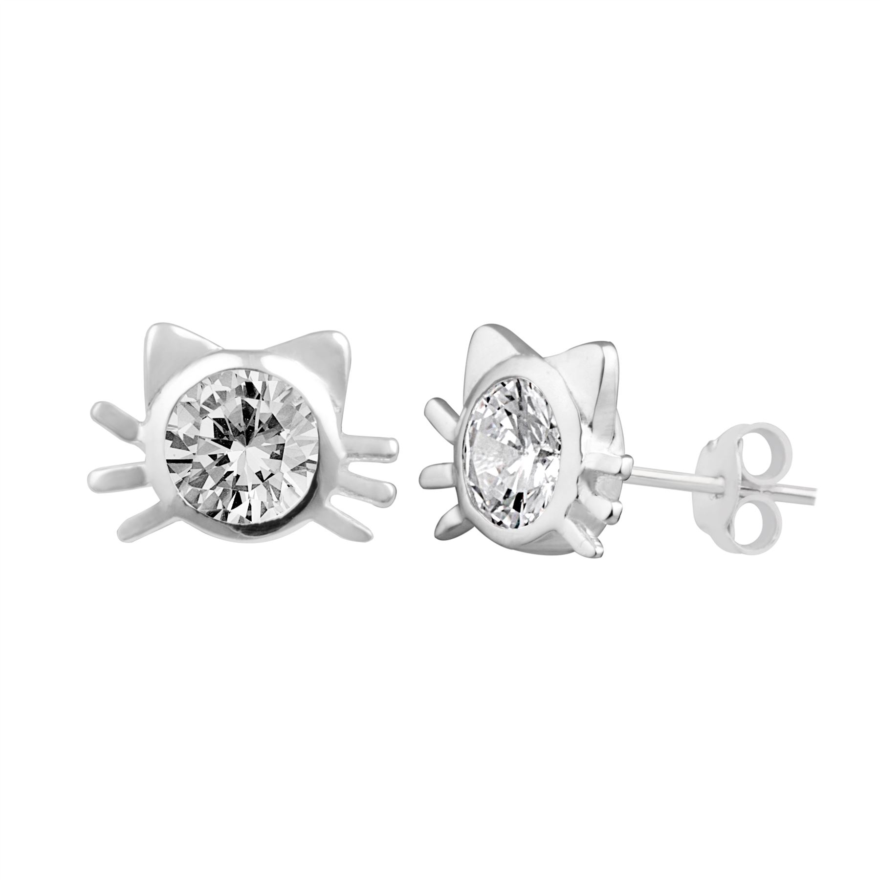 Boucles d'oreilles à tête de chat en argent sterling avec CZ transparent