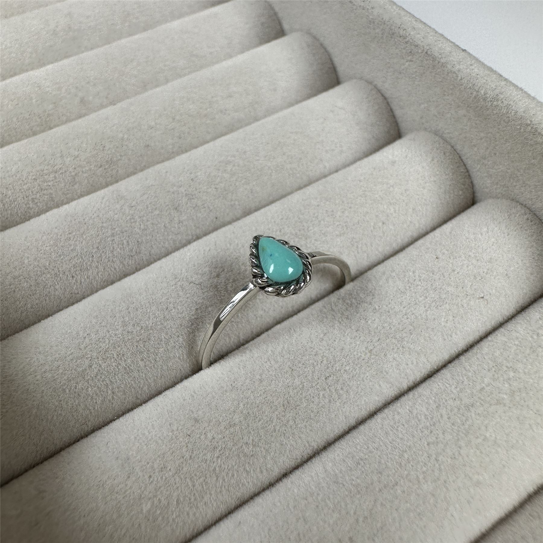 Sterling Silver Turquoise Oxidised Teardrop Open Ring
