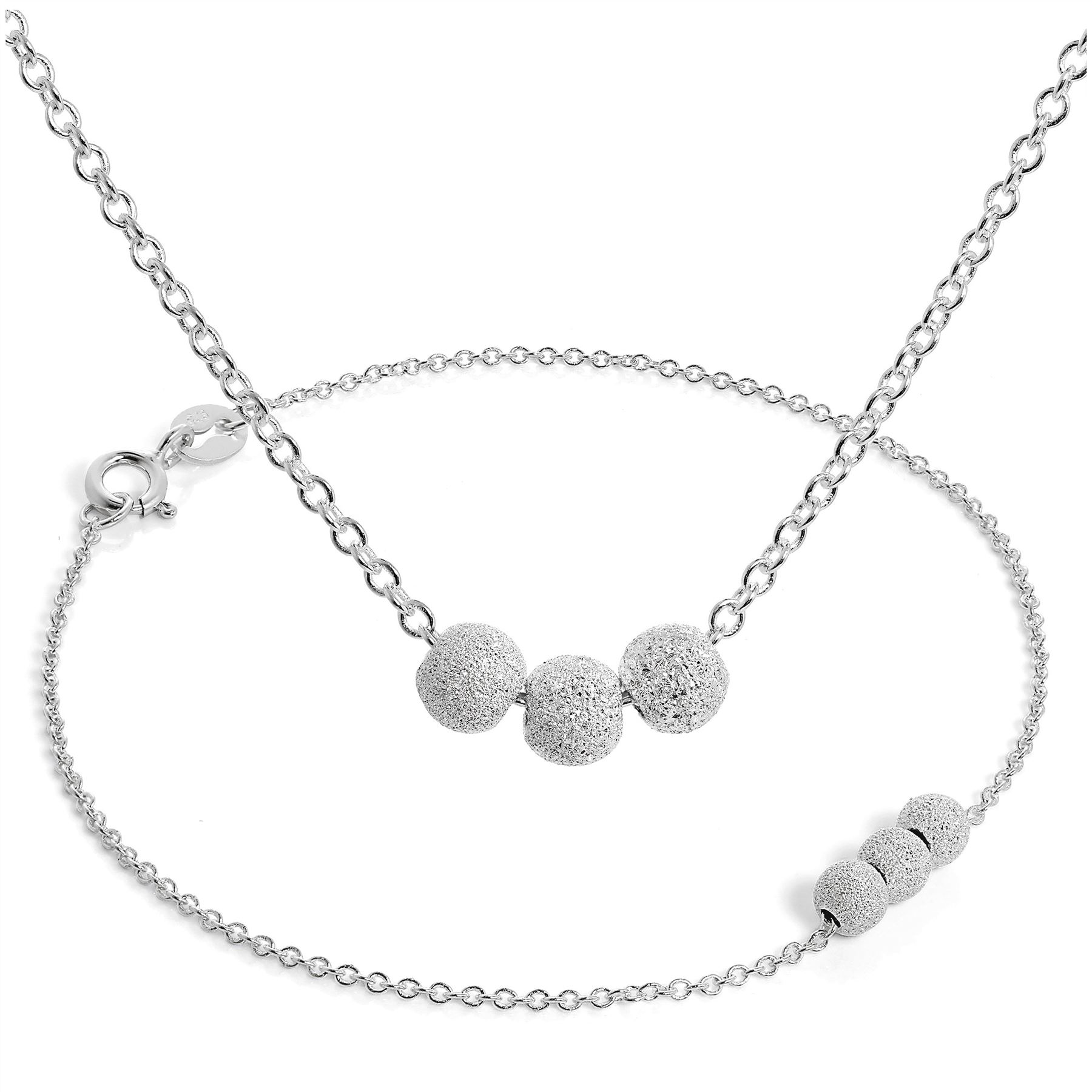 Sterling Silver Triple Snowball Bracelet & Necklace Set