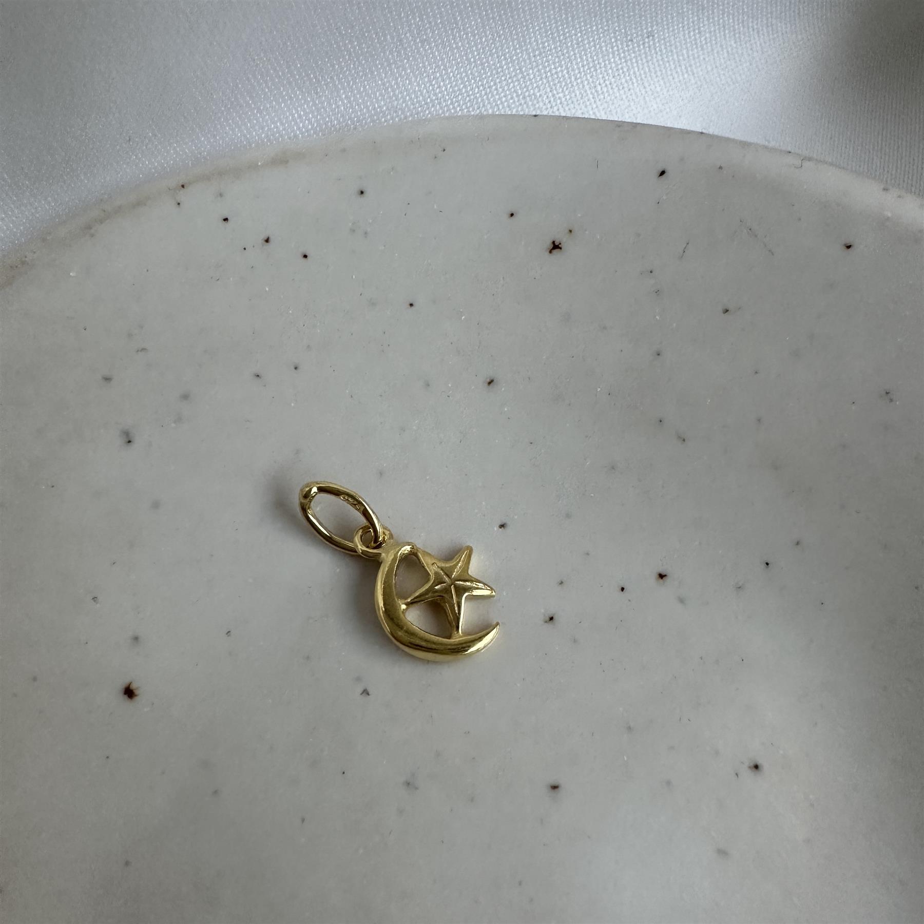Gold Plated Tiny Sterling Silver Crescent Moon & Star Charm