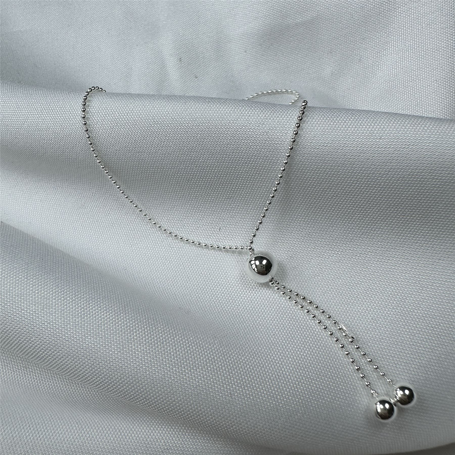 Sterling Silver Beaded Chain Slider Ball Clasp Adjustable Bracelet