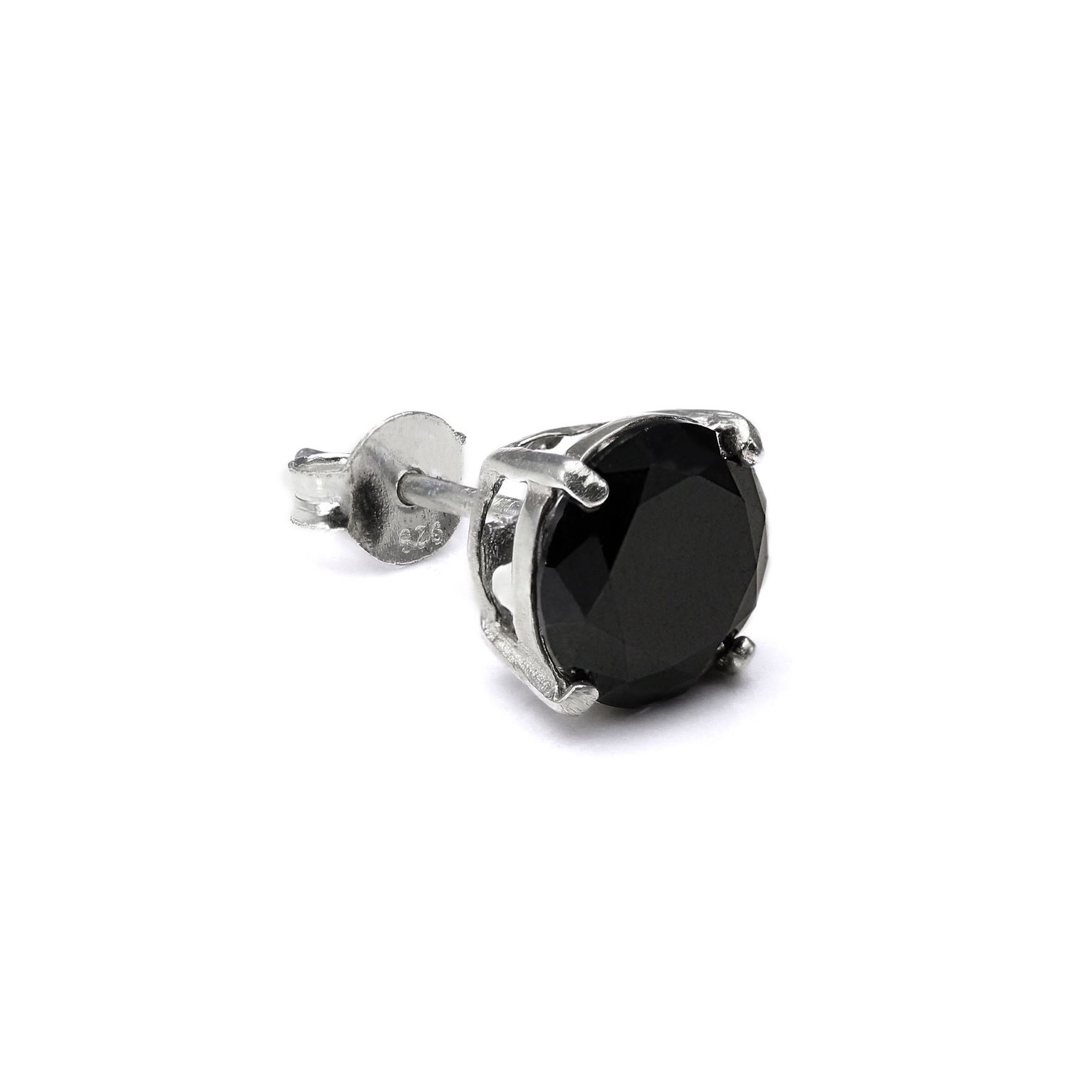Sterling Silver Round CZ Crystal Mens Ear Stud / Single / Clear Black / 4 - 10mm - Picture 15 of 19
