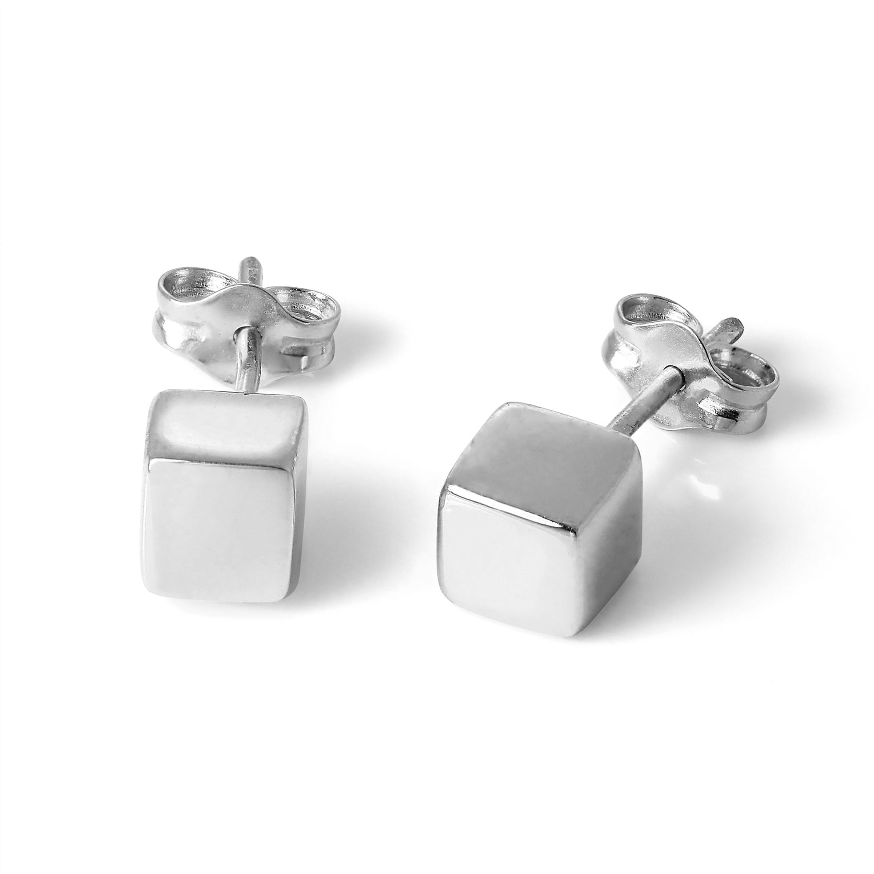 925 Real Sterling Silver 5mm Cube Stud Earrings Square Studs Plain Simple