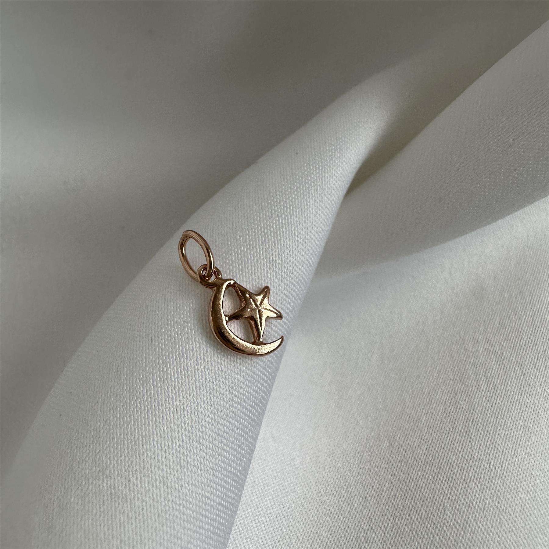 Tiny Rose Gold Plated Sterling Silver Moon & Star Charm
