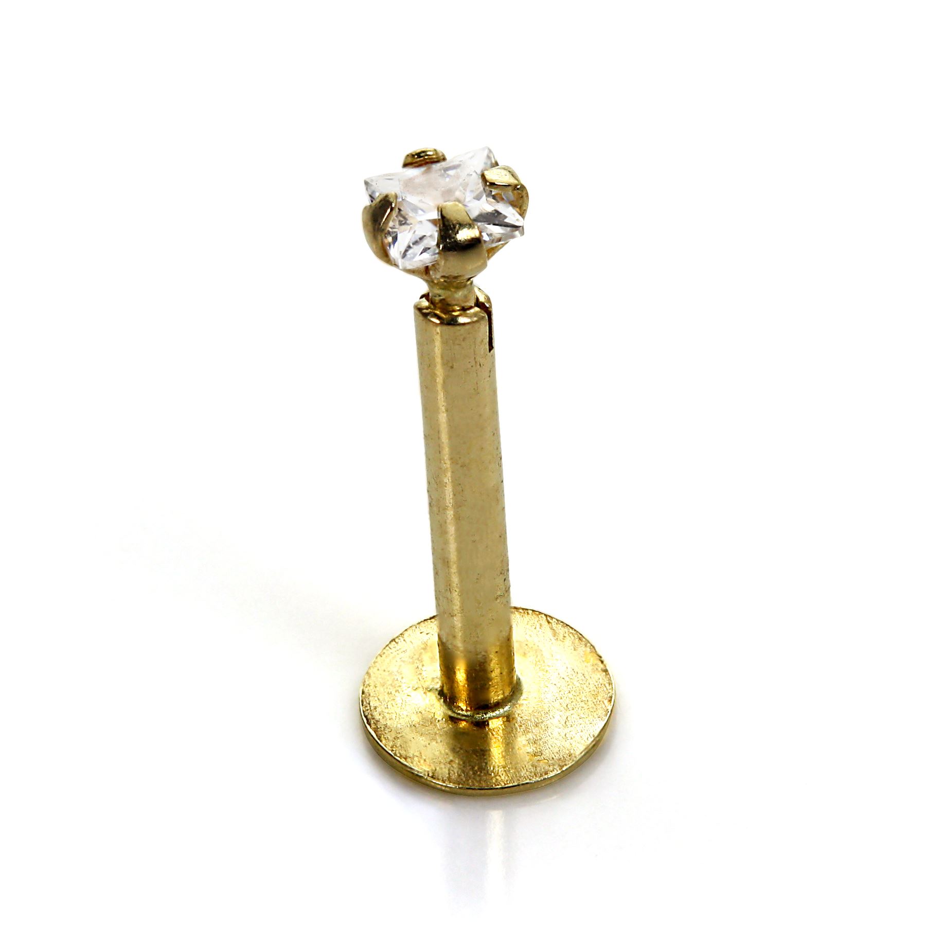 9ct Gold Labret Monroe with Square Crystal CZ Top