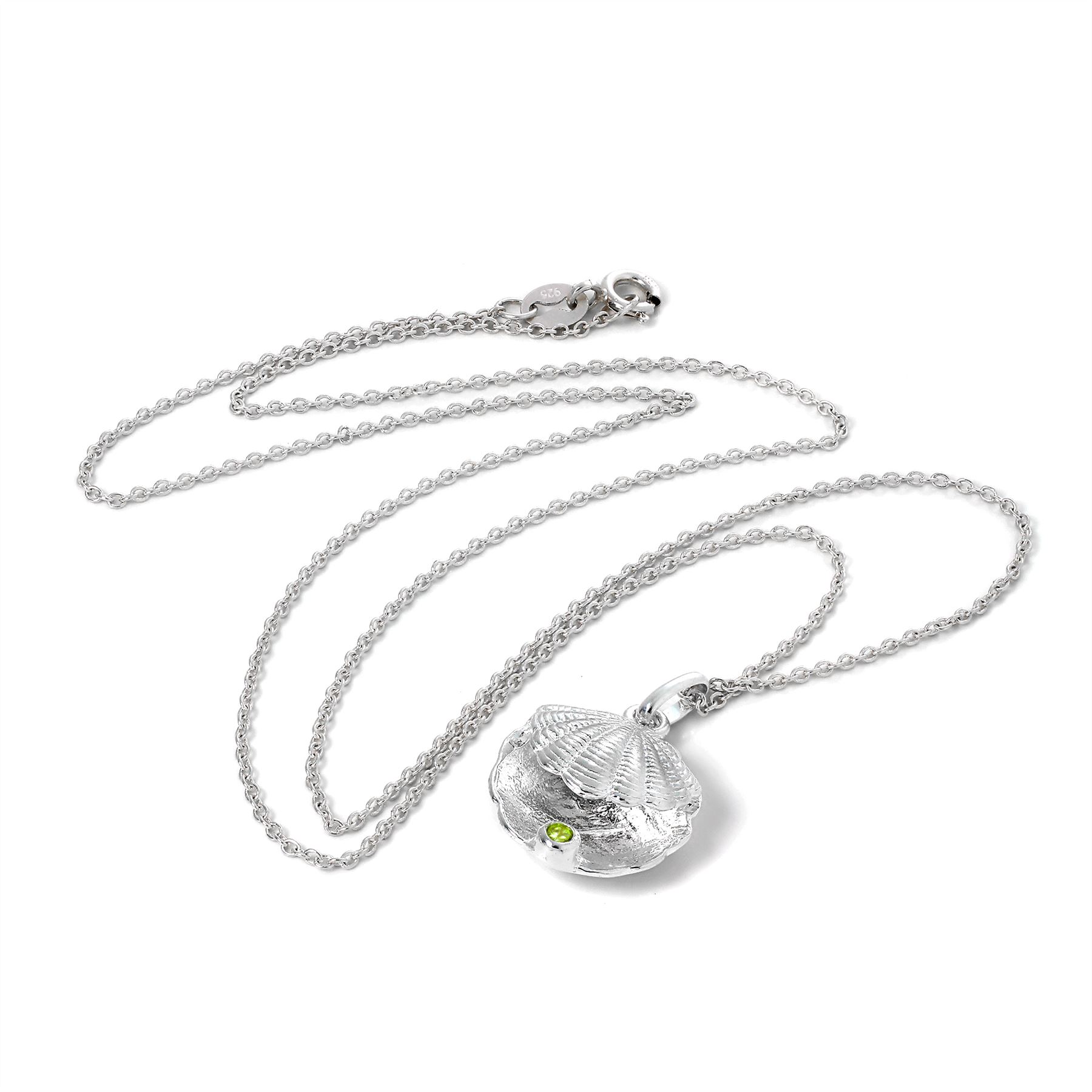 Sterling Silver Oyster Shell & Peridot CZ Birthstone Necklace 16 â 22 Inches - Picture 12 of 15