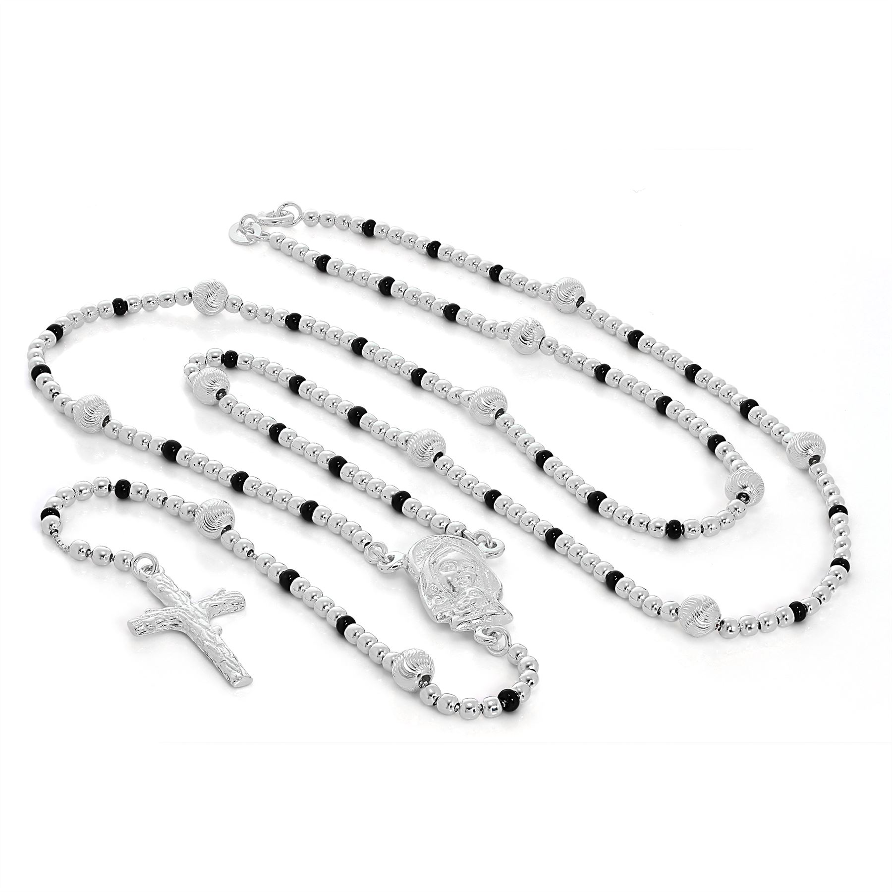 Sterling Silver Rosary Beads 23 Inch Box Chain Necklace with Clasp Catholic