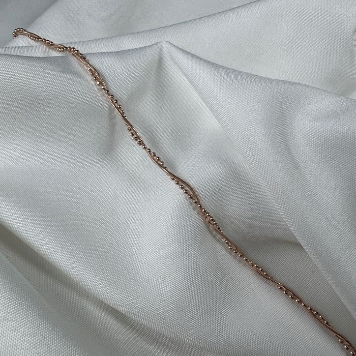Rose Gold Plated Sterling Silver Snake & Bead Twisted Anklet
