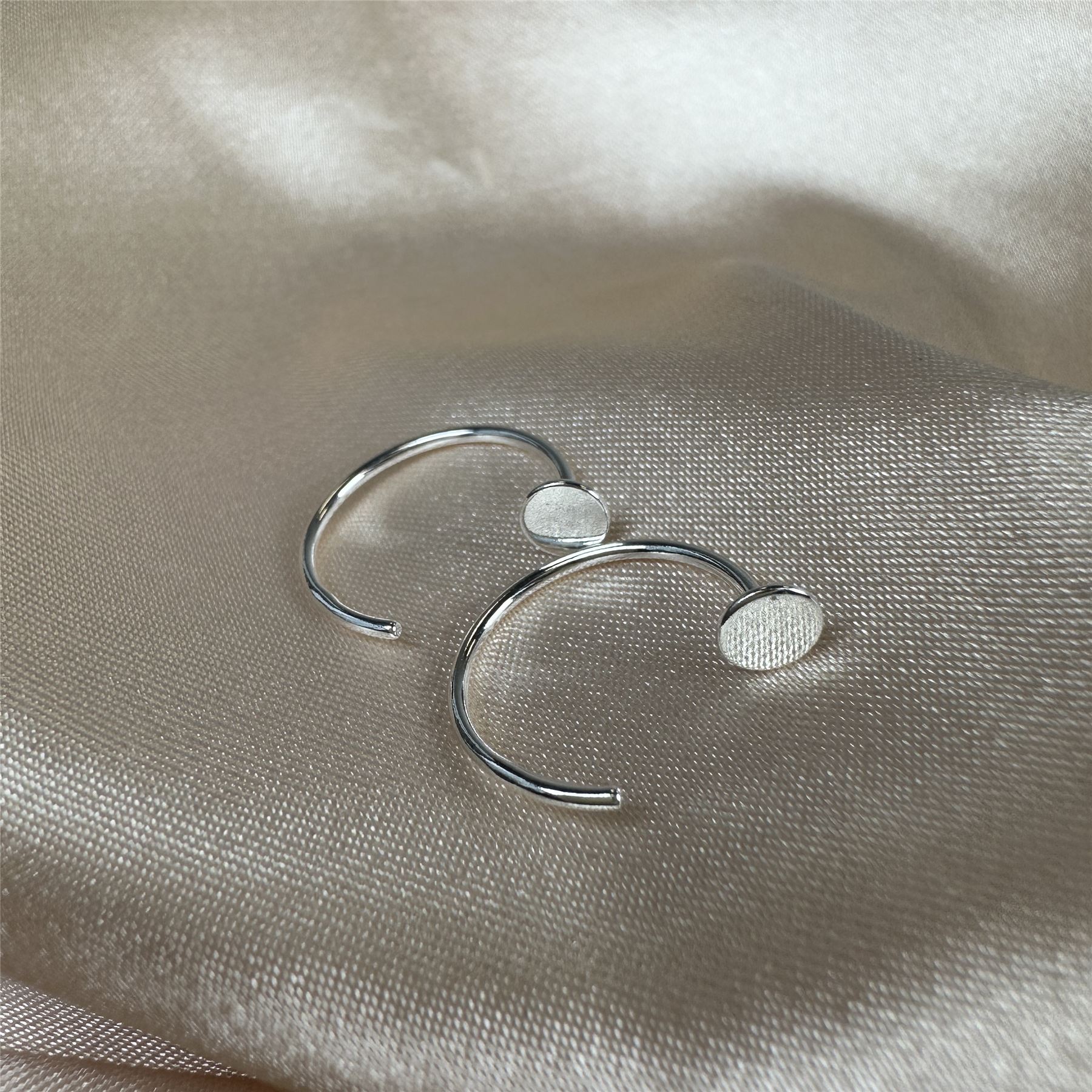 Sterling Silver Round Disc Pull Through Open Hoop Earrings