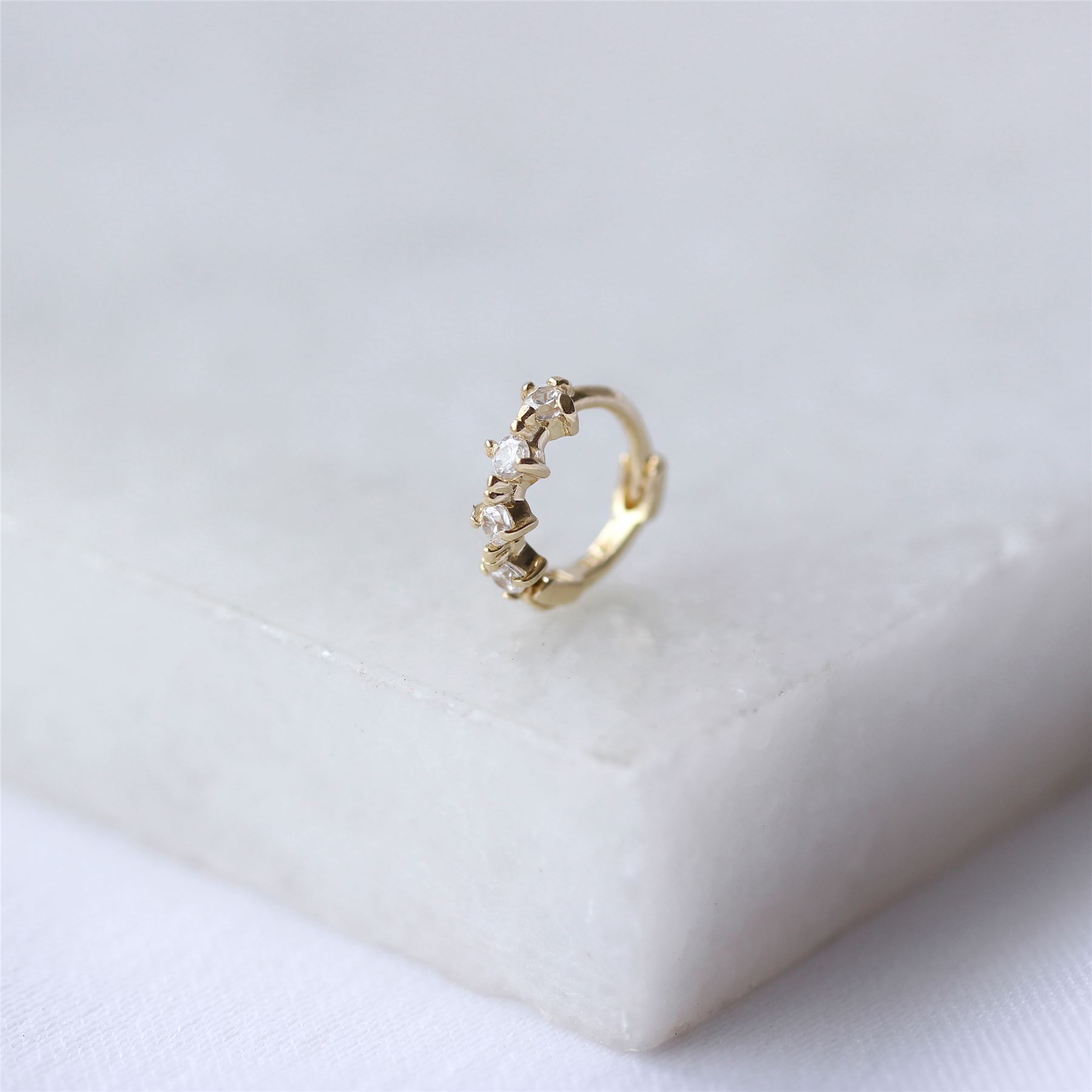 9ct Gold Tiny Claw Set CZ 7mm Helix Hoop 26Ga Piercing