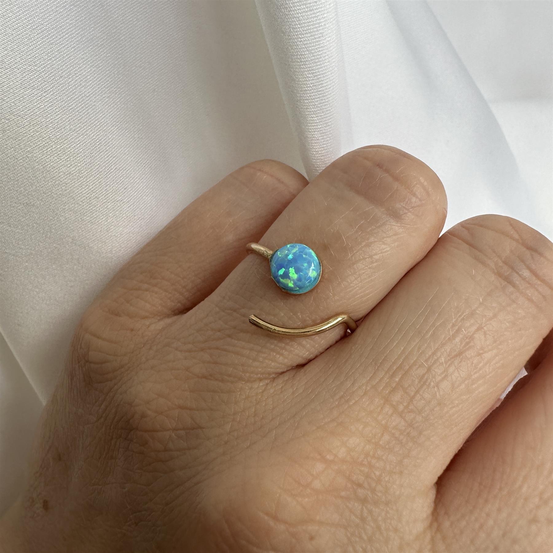 Gold Plated Sterling Silver Faux Opal Open Adjustable Ring