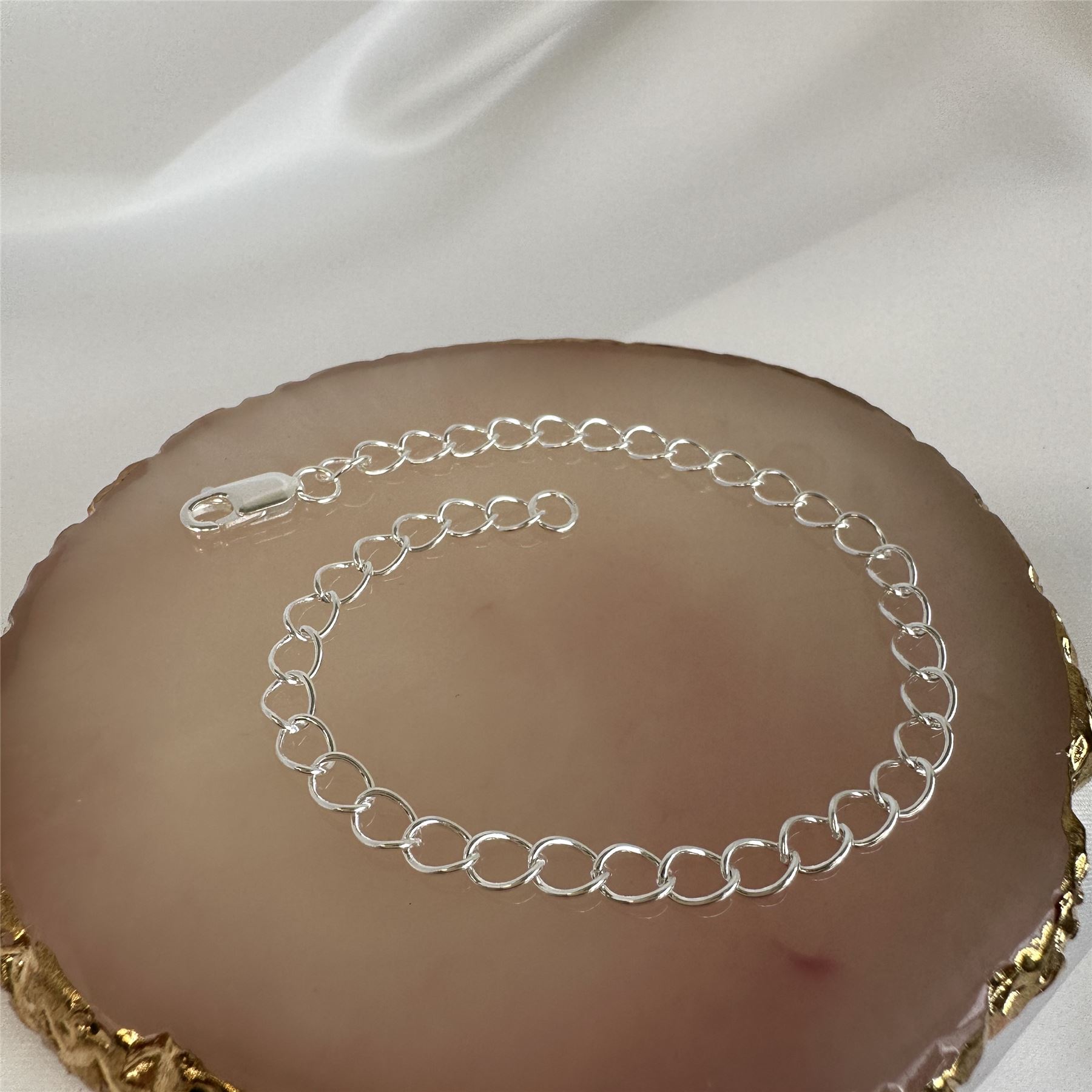 Sterling Silver Light Curb Chain Charm Bracelet 5.5