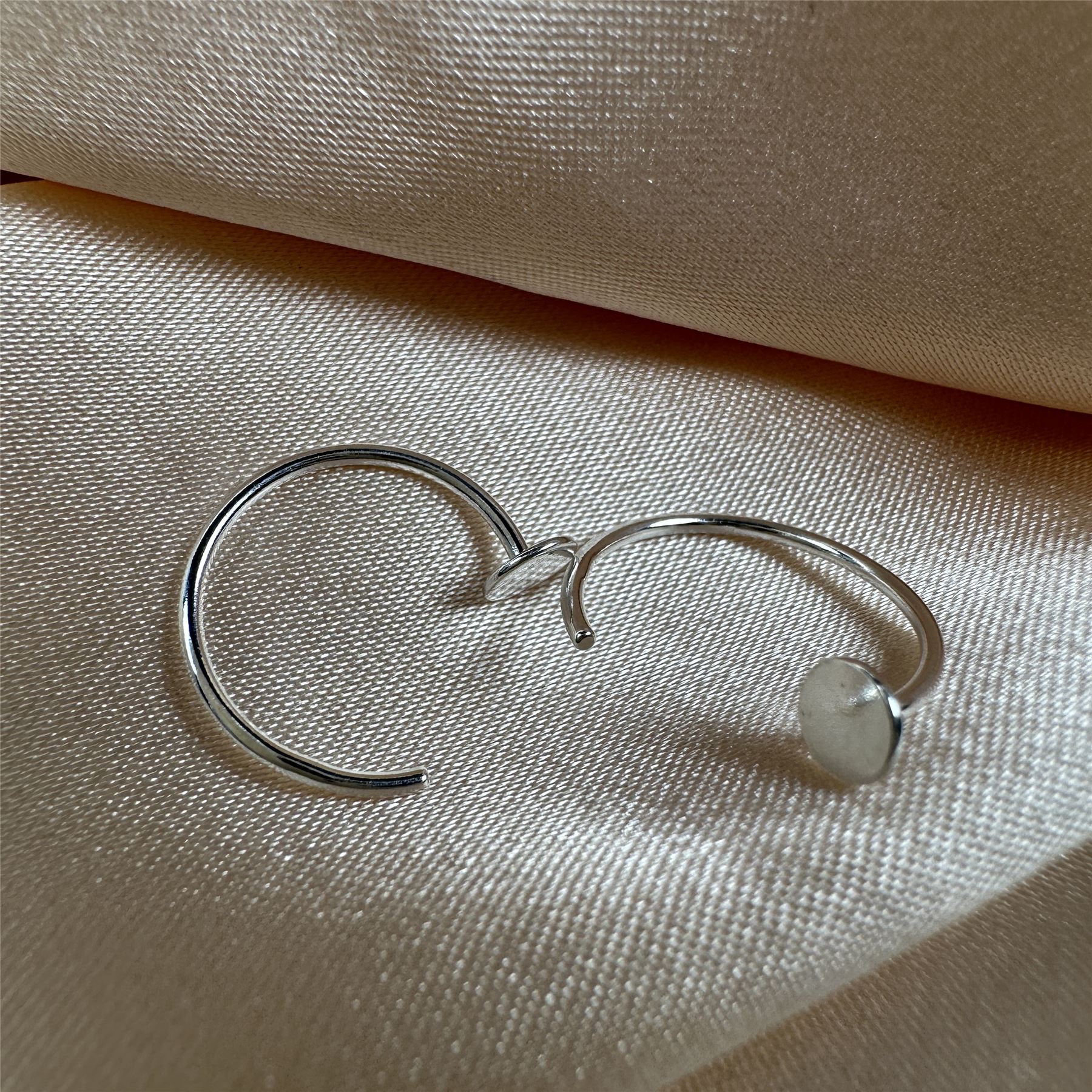 Sterling Silver Round Disc Pull Through Open Hoop Earrings