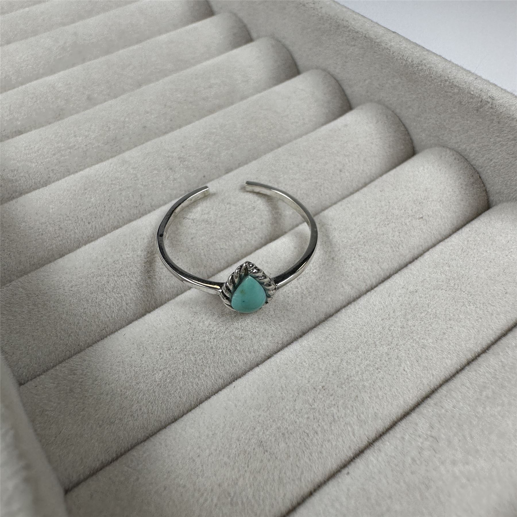 Sterling Silver Turquoise Oxidised Teardrop Open Ring