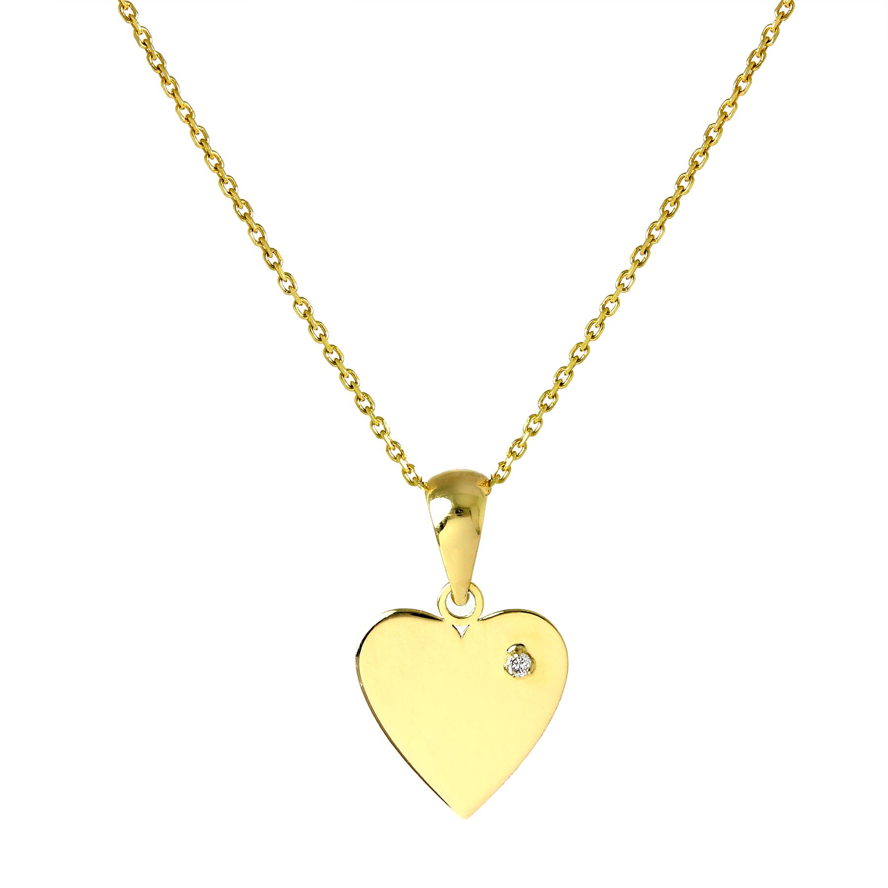 9ct Gold Heart Pendant with Tiny CZ Crystal on Chain 16 18 20 Inches - Picture 4 of 12