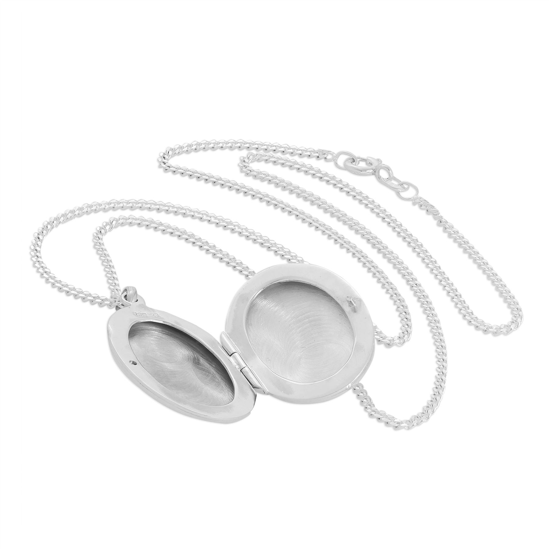 Sterling Silver Oval Flowers Locket on Chain 16 - 24 Inches