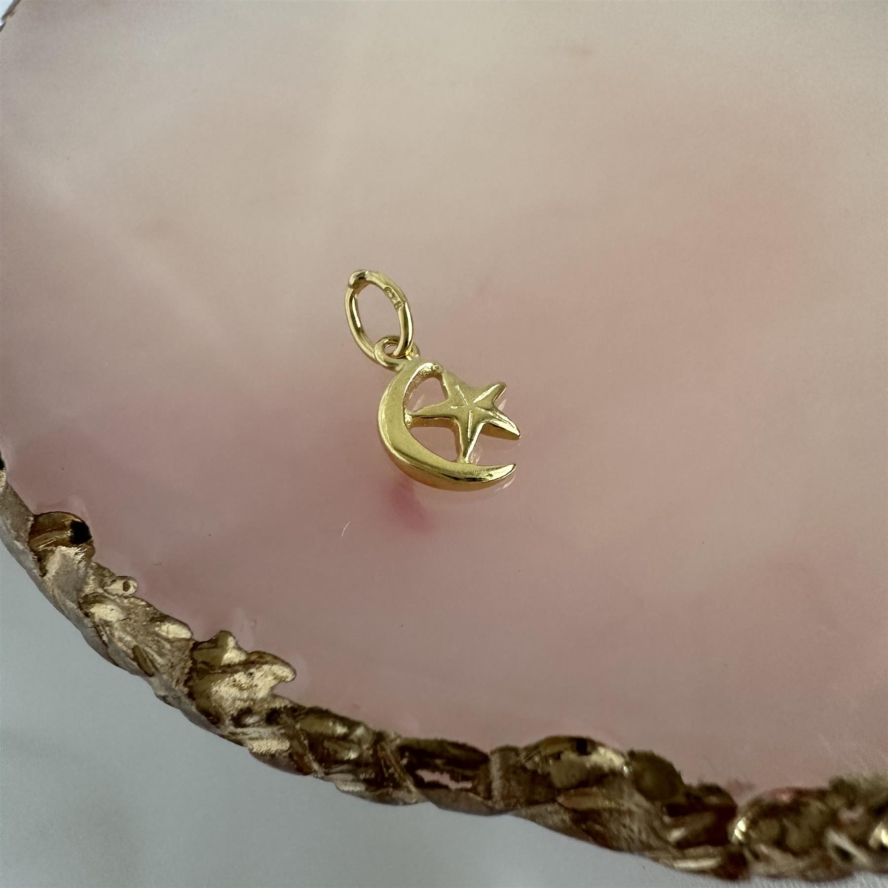 Gold Plated Tiny Sterling Silver Crescent Moon & Star Charm