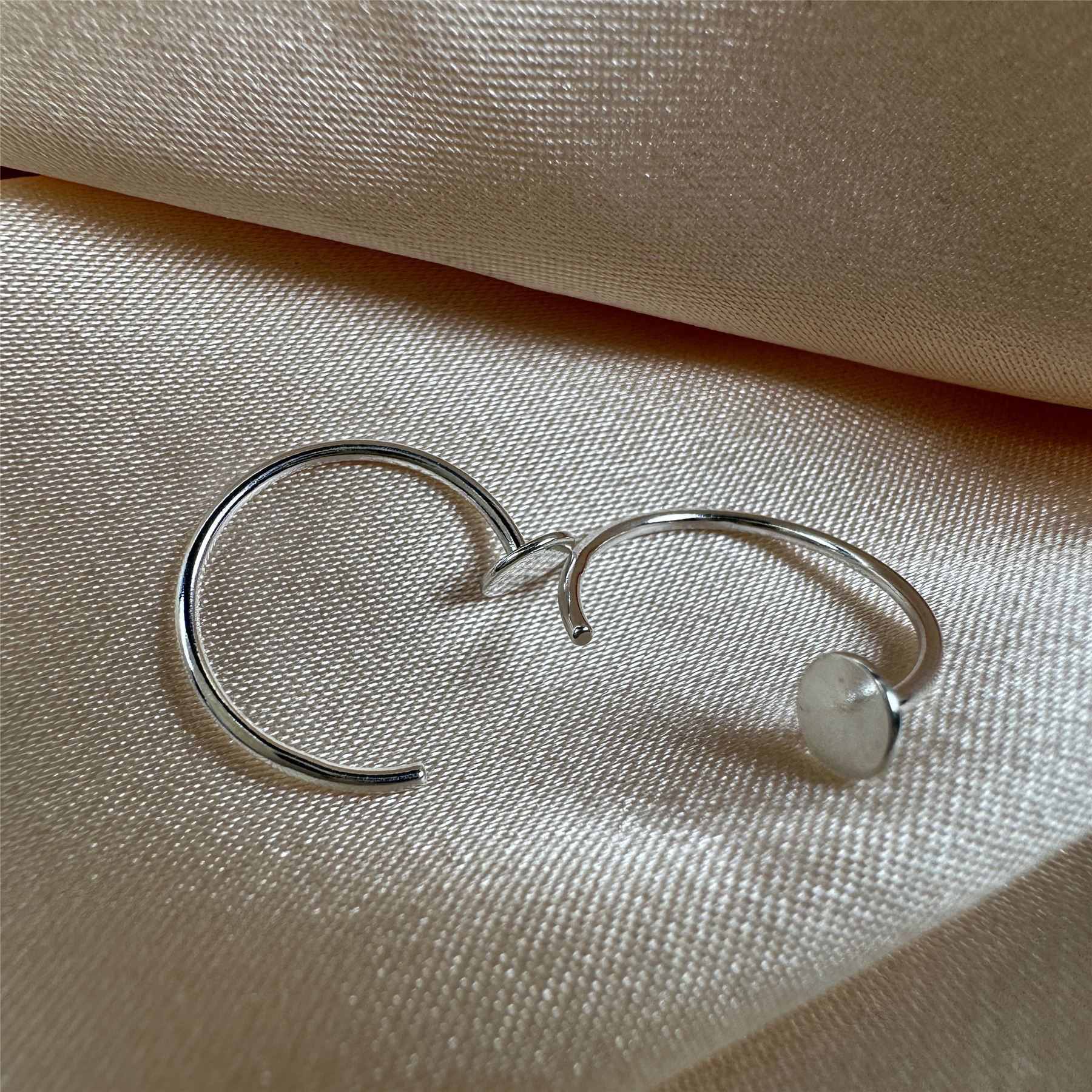 Sterling Silver Round Disc Pull Through Open Hoop Earrings