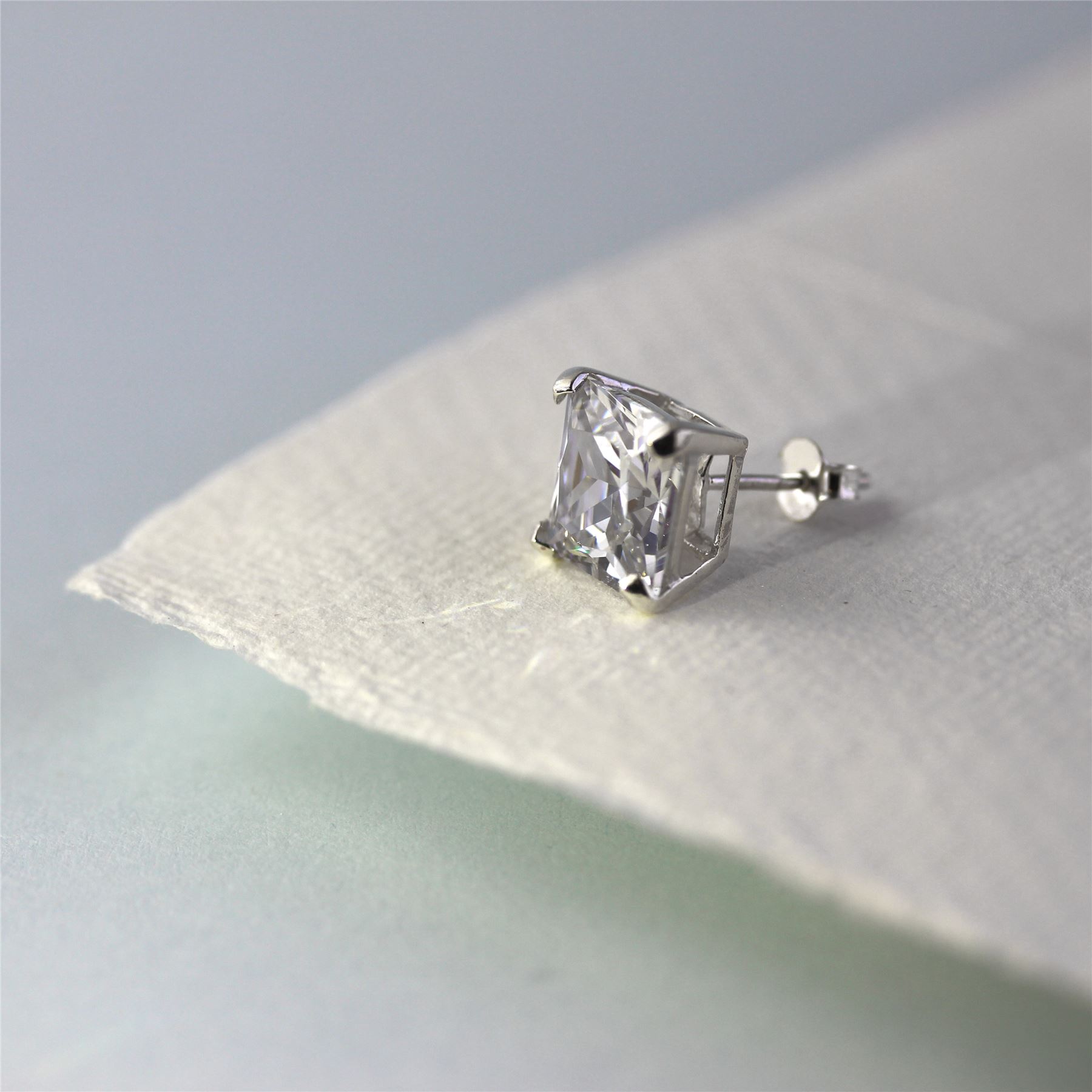 Sterling Silver Square CZ Crystal Mens Ear Stud / Single / Clear Black / 4-10mm - Picture 28 of 28