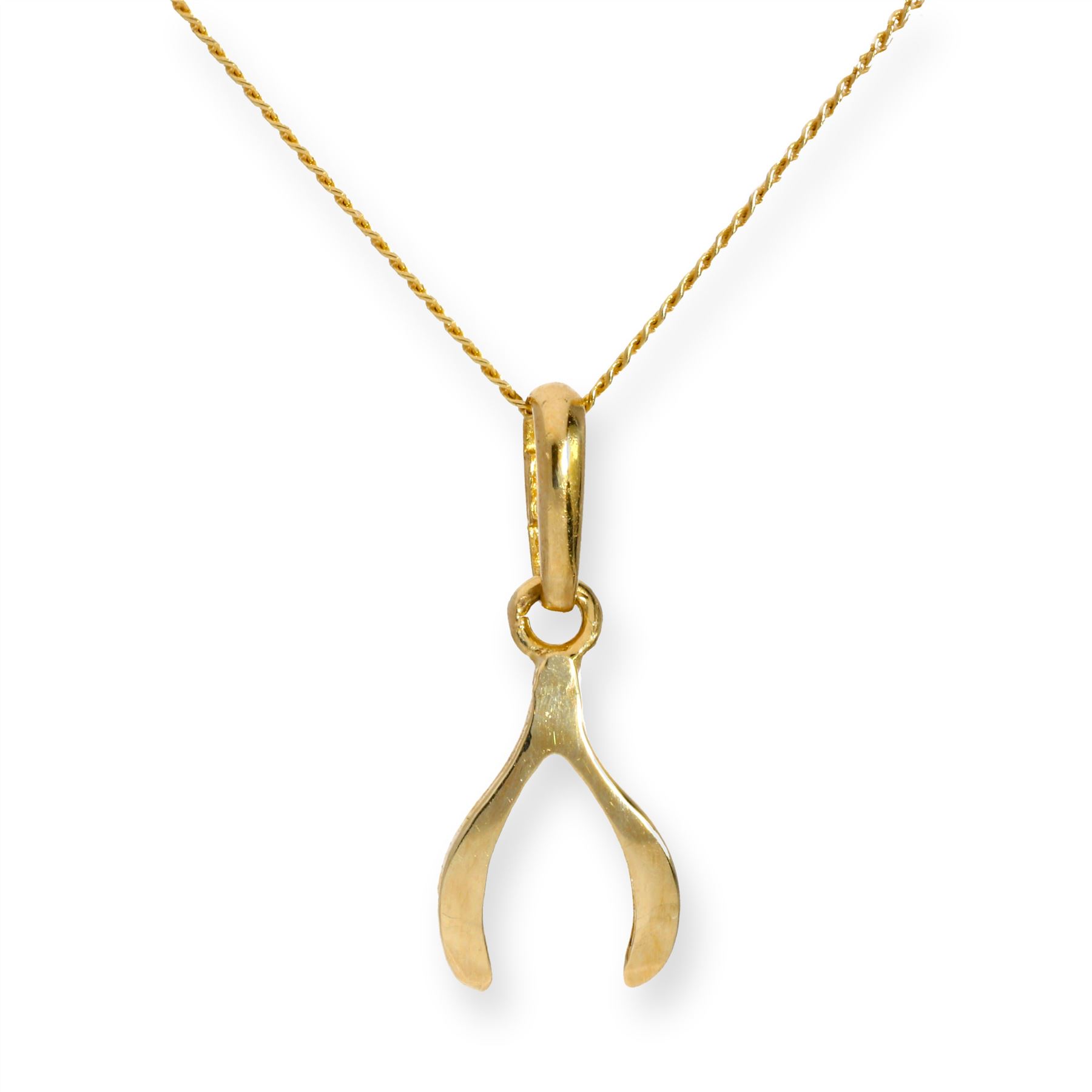 9ct Gold Wishbone Necklace 16 - 20 Inches Wishes Good Luck