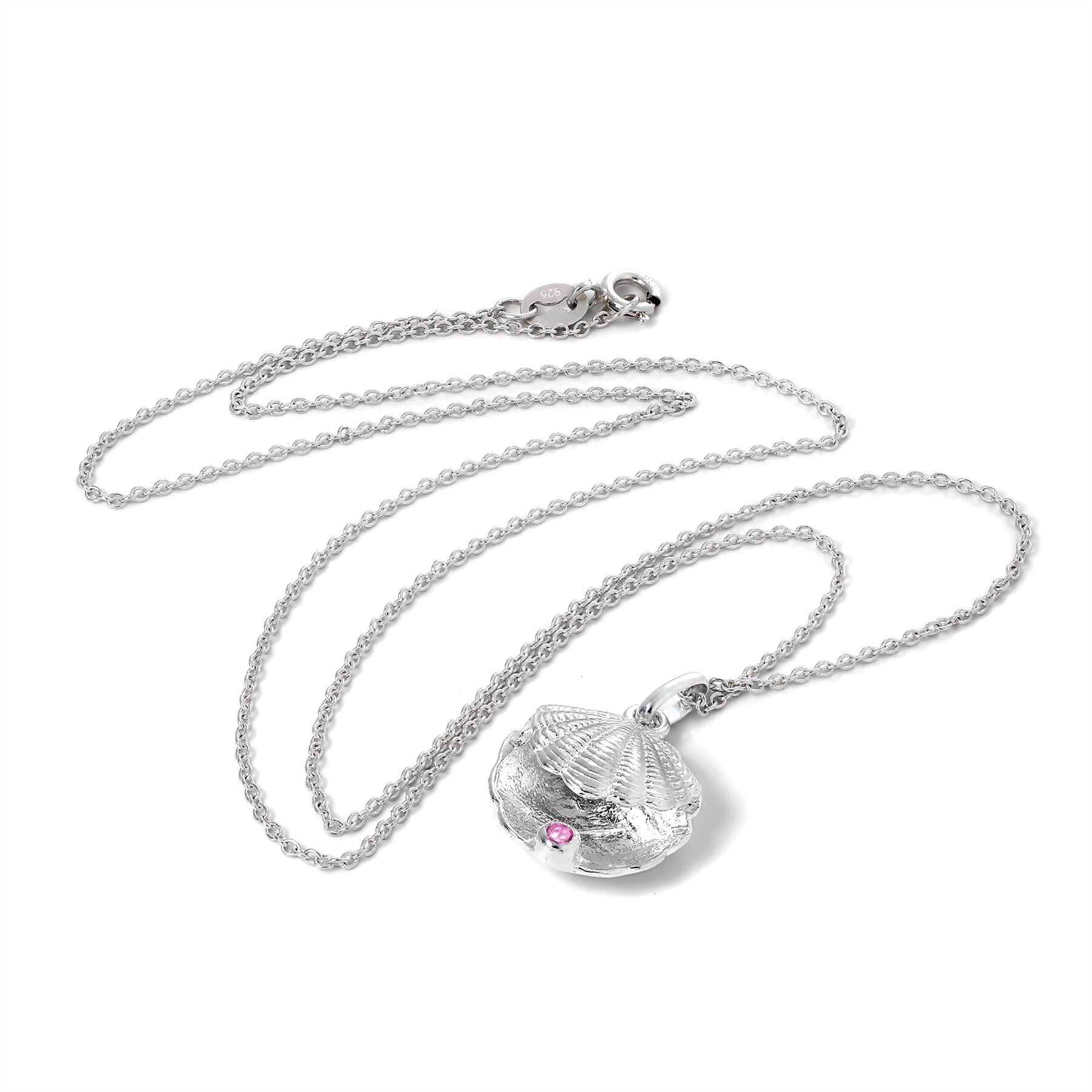 Sterling Silver Oyster Shell & Tourmaline CZ Birthstone Necklace 16-22 Inches - Picture 15 of 15