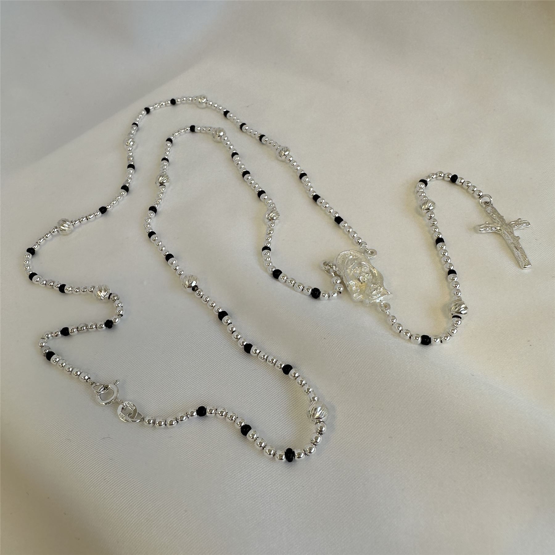 Sterling Silver Rosary Beads 23 Inch Box Chain Necklace with Clasp Catholic