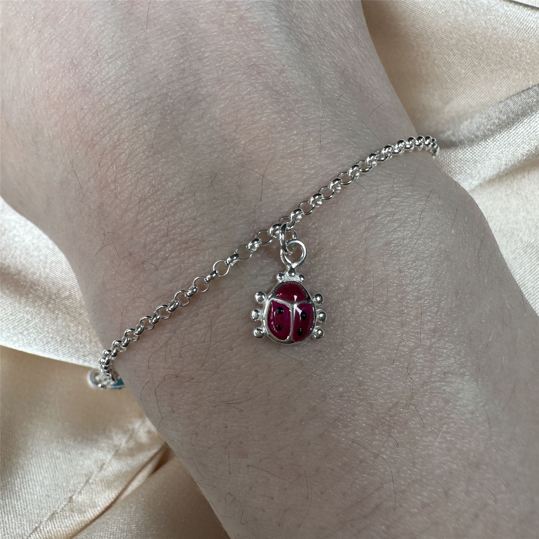 Childrens 925 Sterling Silver Ladybird Charm Bracelet Lady Bird Bug Charms Kids