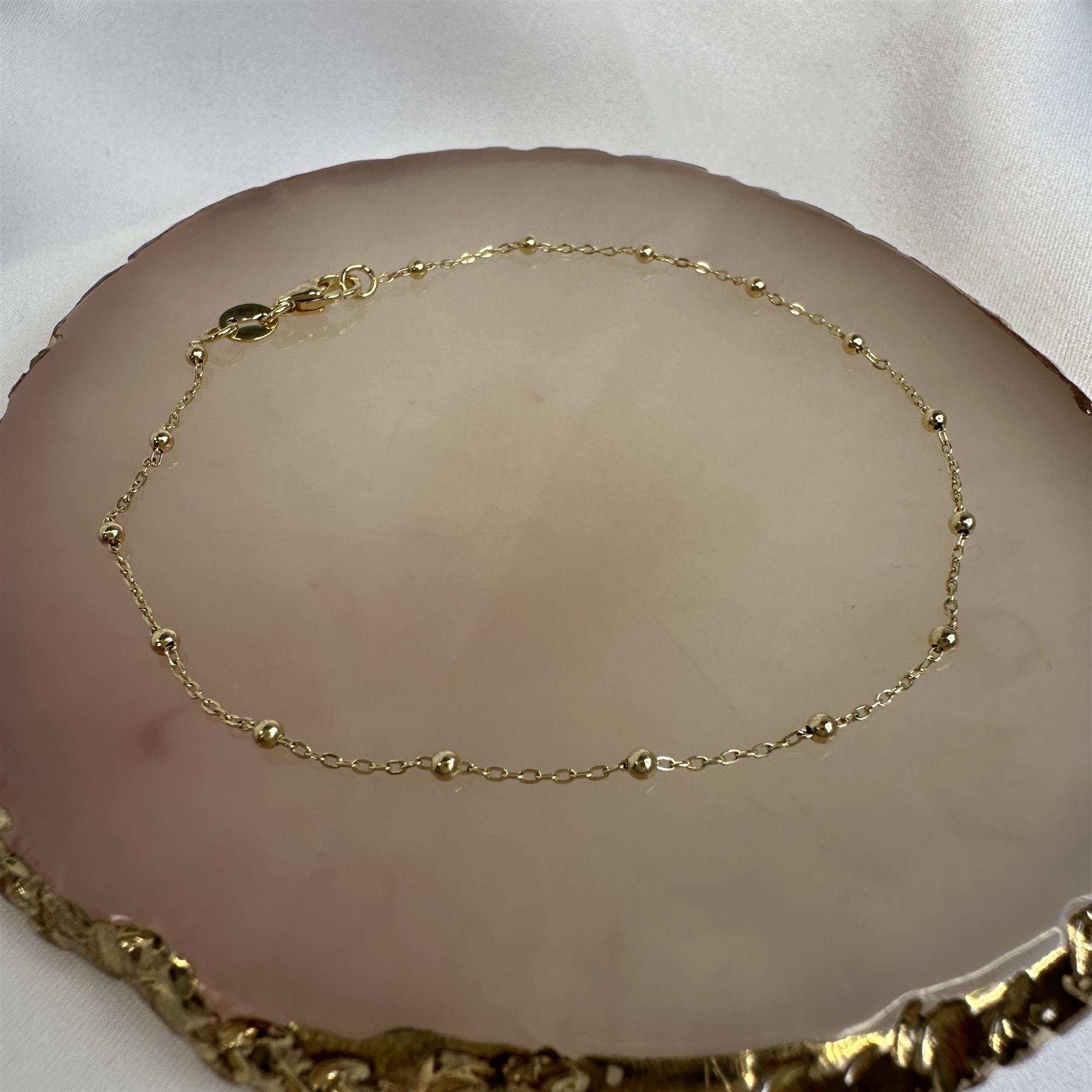 9ct Gold Bobble Ball Bead Chain Bracelet 7.5 Inches