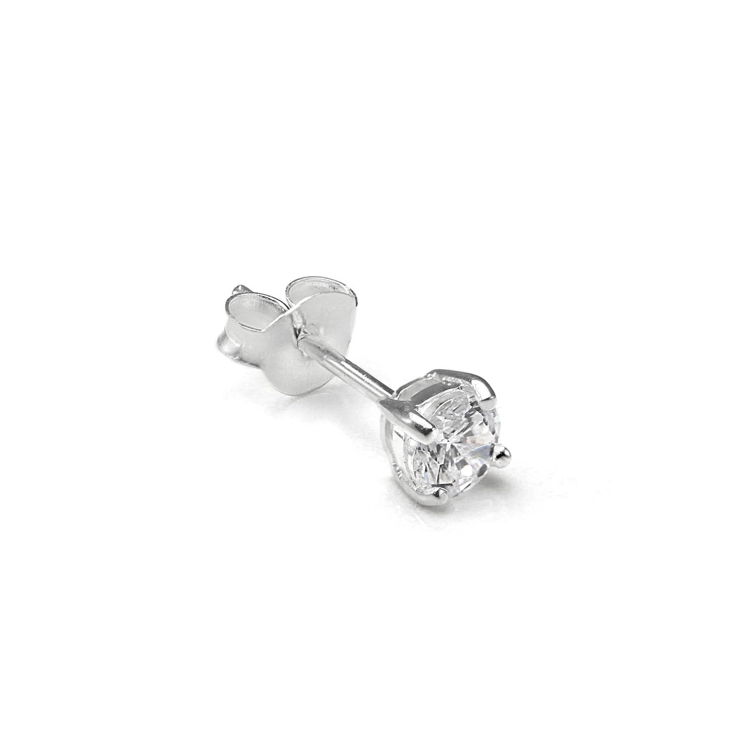 Sterling Silver Round CZ Crystal Mens Ear Stud / Single / Clear Black / 4 - 10mm - Picture 2 of 19