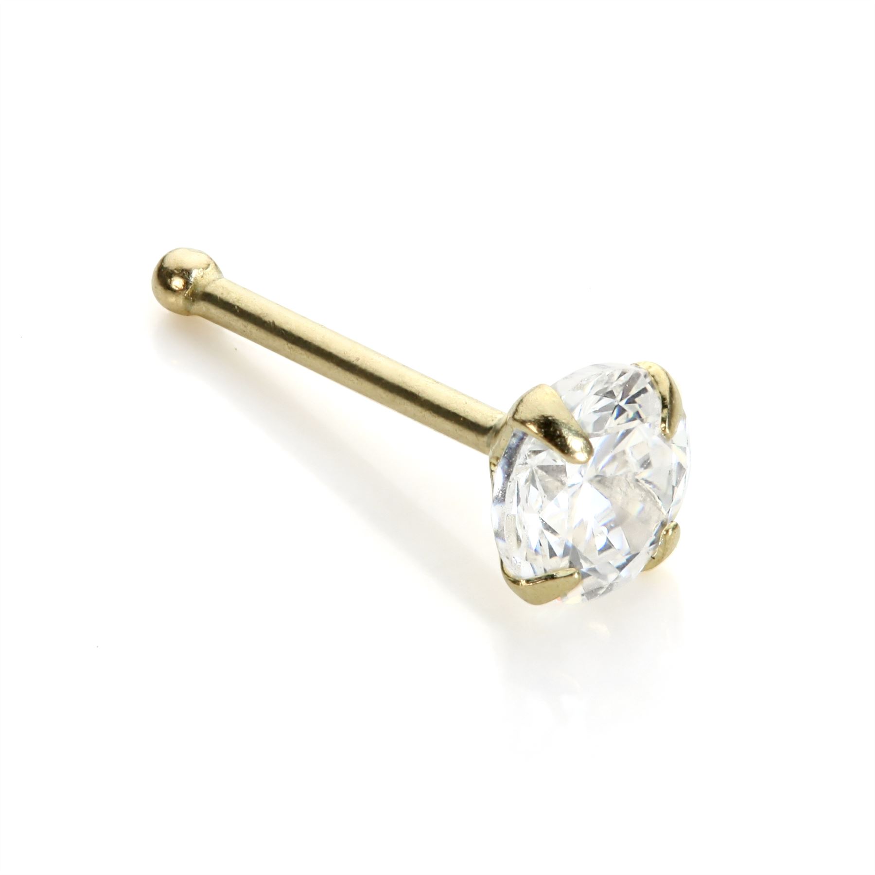 9ct Solid Yellow Gold CZ Crystal Nose Pin Stud - Ball End - Picture 10 of 12
